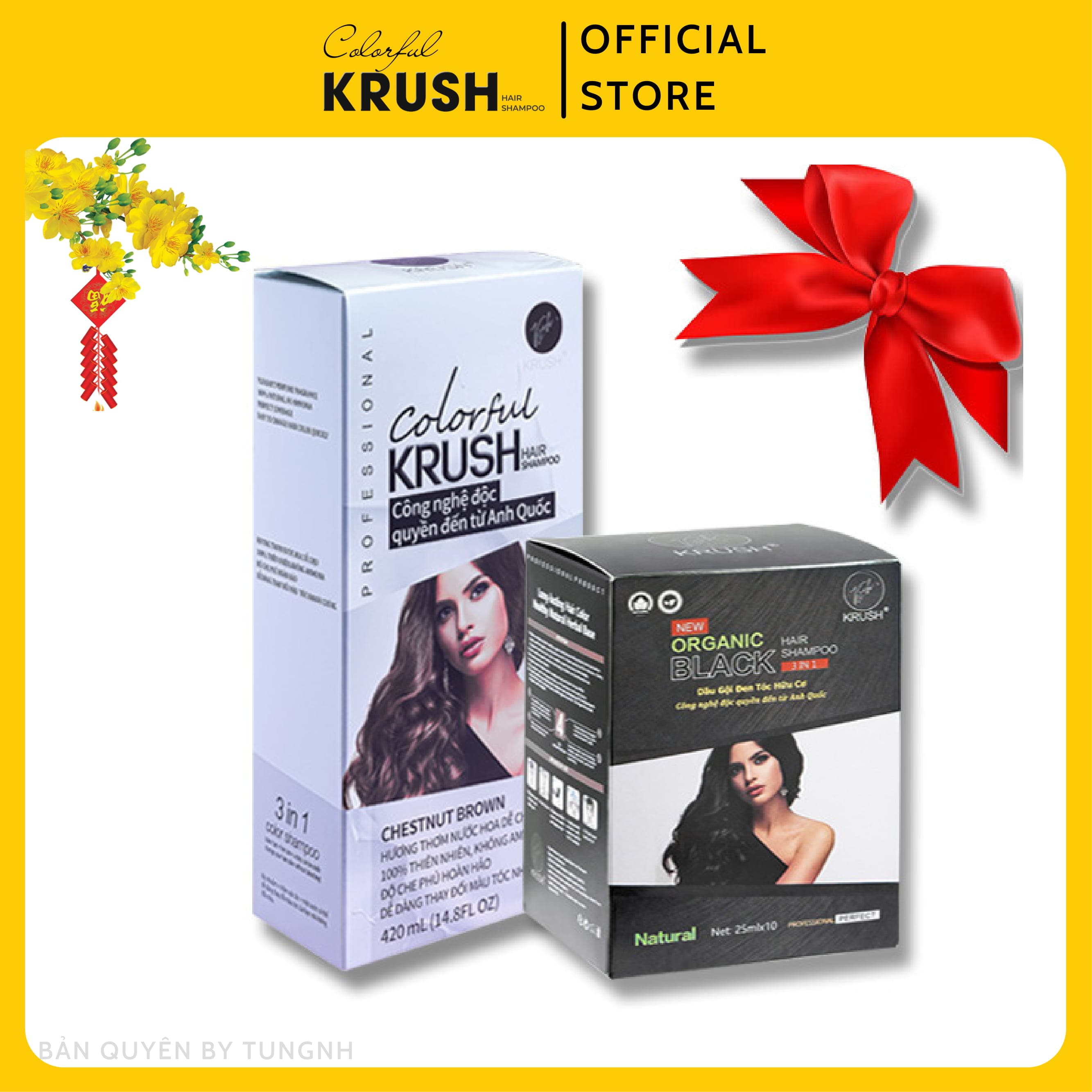 [Combo Ưu Đãi] Dầu Gội Đầu Phủ Bạc Đen Tóc Krush Organic 420ml (Màu Hạt Dẻ) + Gói Dầu Gội 10 x 25ml
