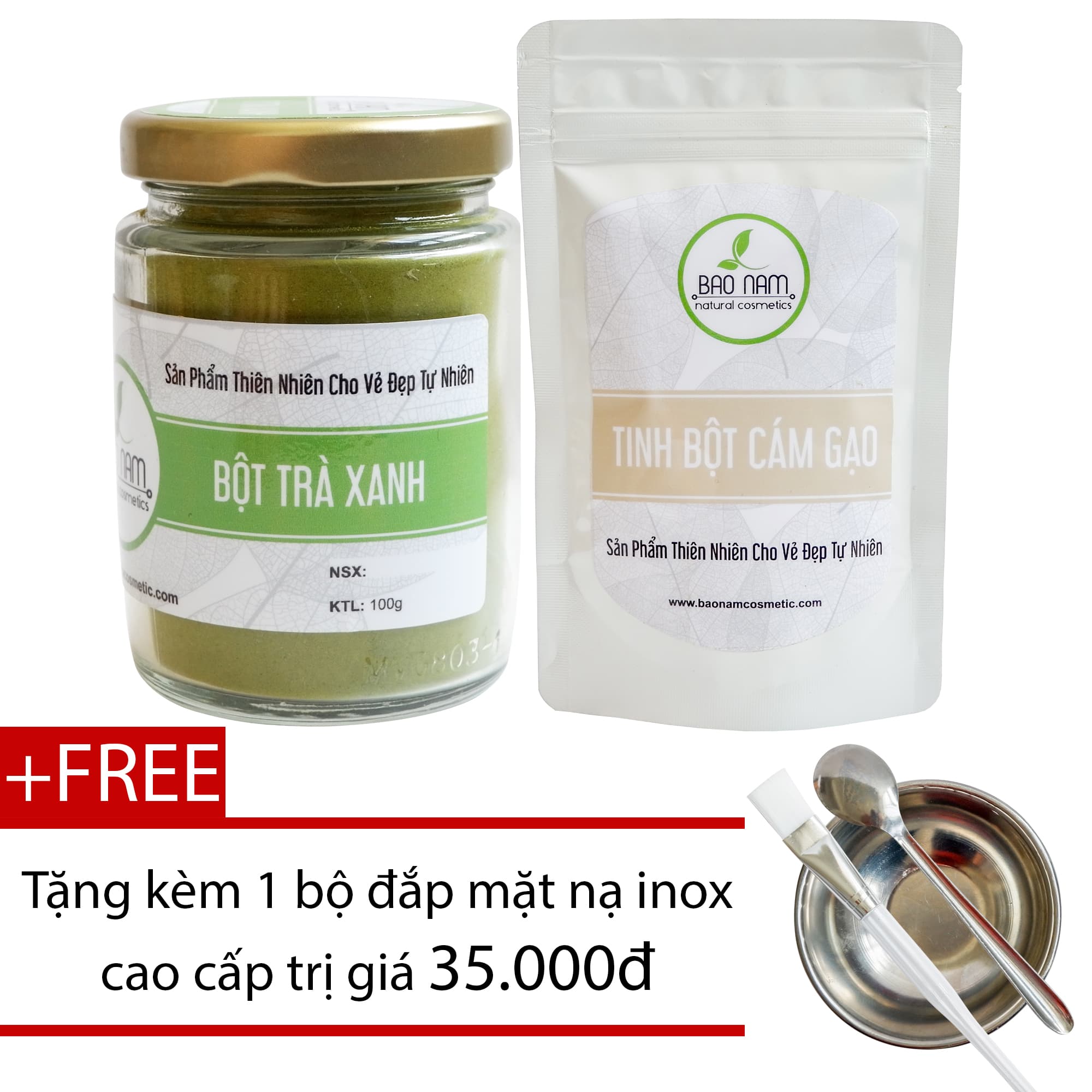 [HCM]Combo Bột Trà Xanh 100g + Tinh Bột Cám Gạo 100g ( dạng túi) Nguyên Chất Bảo Nam - Chăm Sóc Da + Tặng Bộ Pha Chế Đắp Mặt Nạ