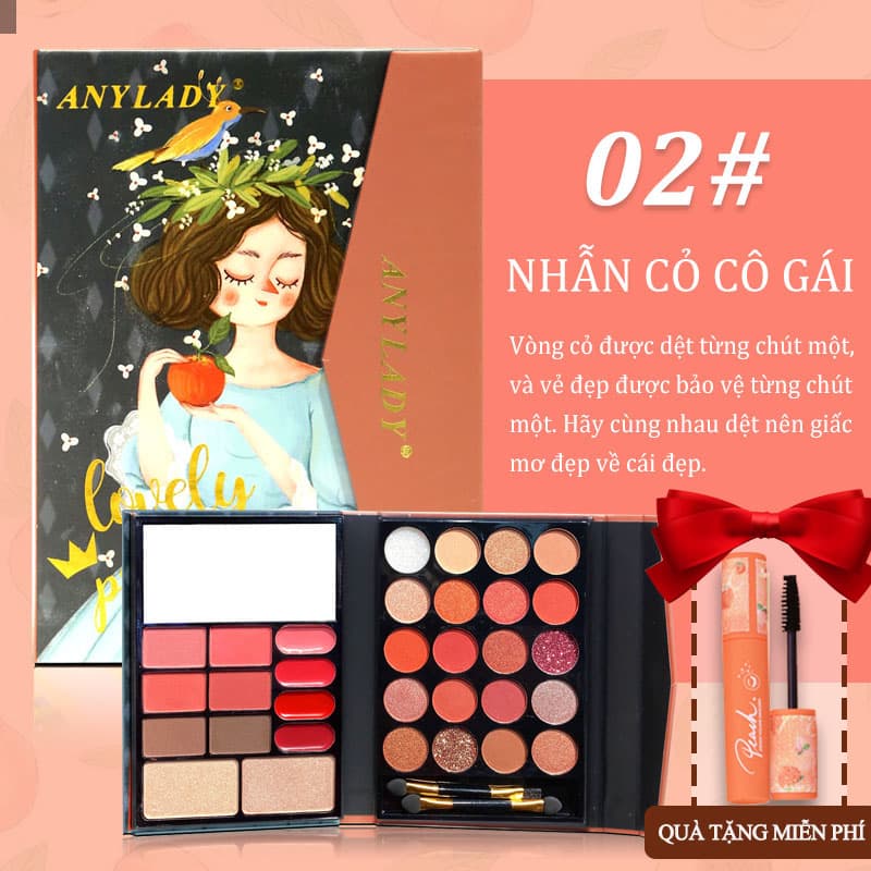 [HCM][kiss belle] Bảng phấn mắt đa chức năng 32 màu ANYLADY-Phấn mắt + phấn highlight + phấn bóng + son môi + má hồng + hai cọ trang điểm nhỏ-Không thấm nước chống mồ hôi lâu dài