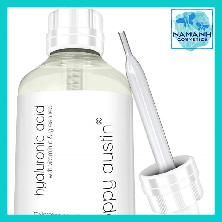 Serum dưỡng ẩm Poppy Austin nguyên chất Hyaluronic Acid with Vitamin C Green Tea Vitamin E Organic Jojoba Oil 60ml
