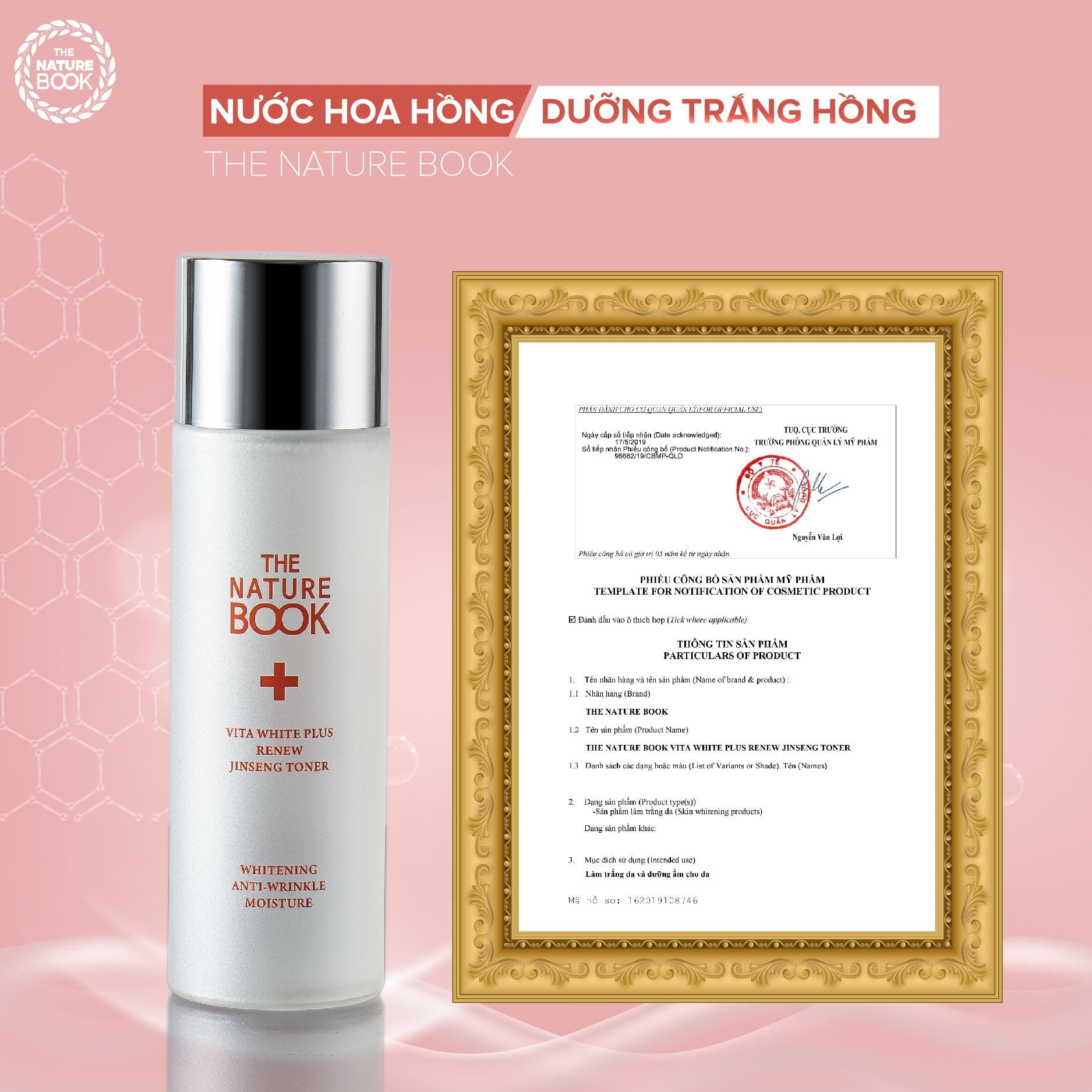 [HCM]Nước hoa hồng dưỡng trắng hồng và tái tạo da The Nature Book 250ml