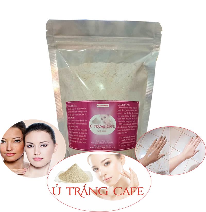 Ủ trắng Cafe - 1KG (Tặng 3 mặt nạ giấy giữ ẩm trắng da)