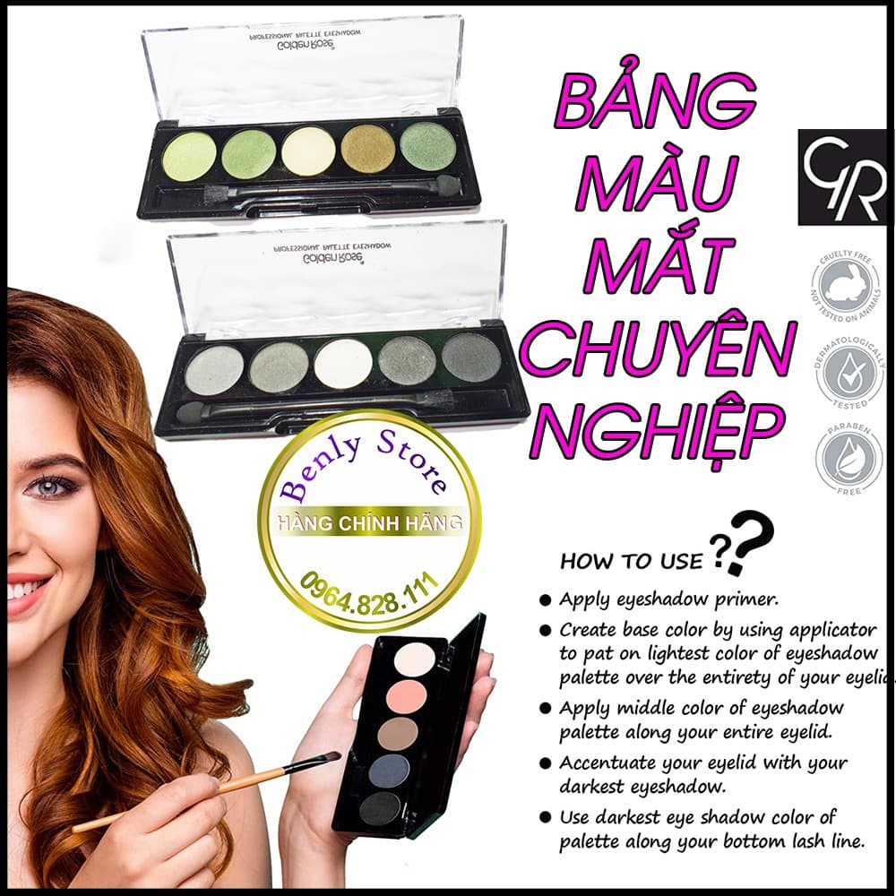Bảng màu mắt chuyên nghiệp 5 ô- Golden Rose Professional Palette Eyeshadow
