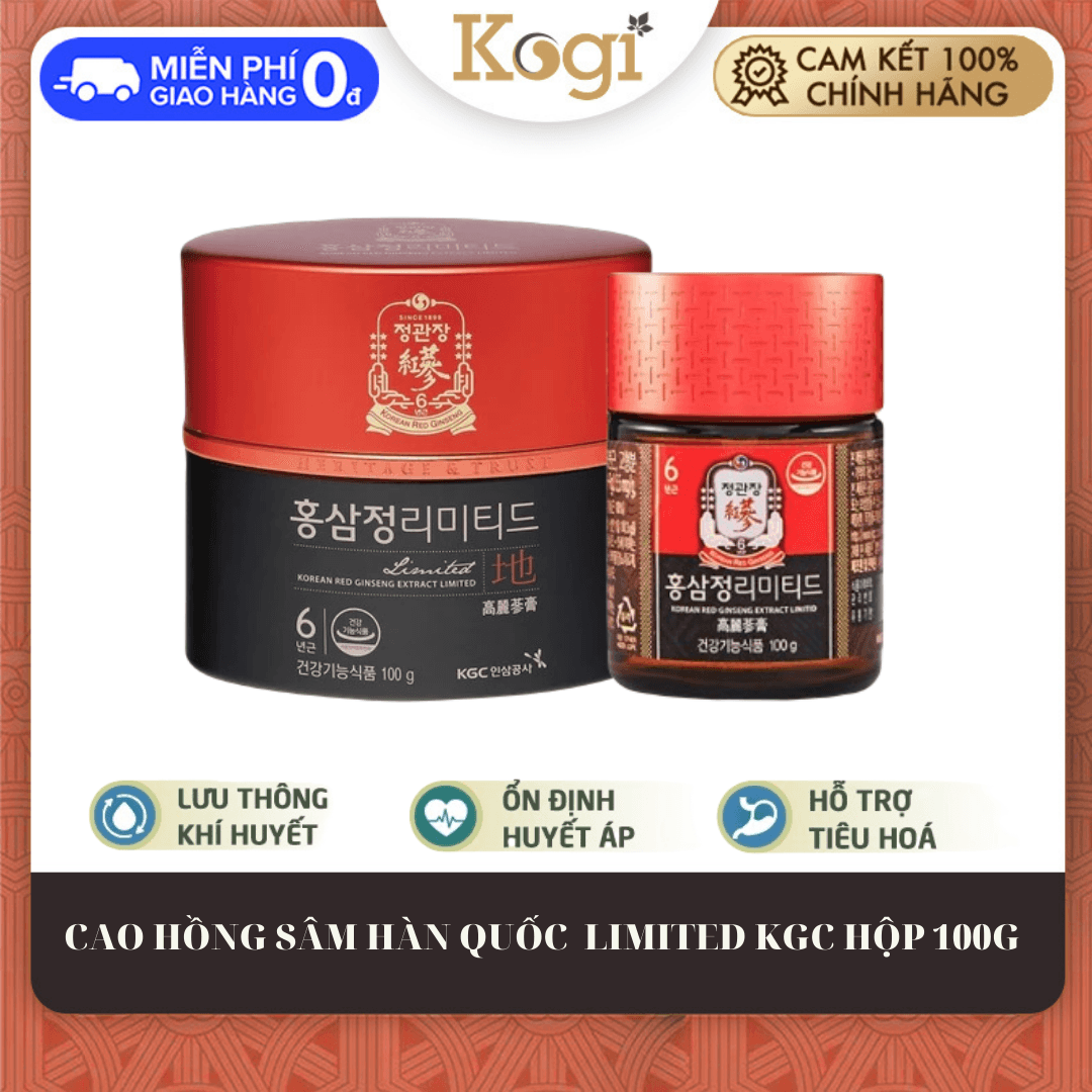 [CHÍNH HÃNG] Cao hồng sâm 100g limited Hàn Quốc KGC 6 năm tuổi cao cấp  Kogi Ginseng thúc đẩy hệ tuần hoàn giảm mỡ máu giảm stress mệt mỏi giảm căng thẳng nhức đầu giúp trấn tĩnh tỉnh táo tập trung hơn trong suy nghĩ