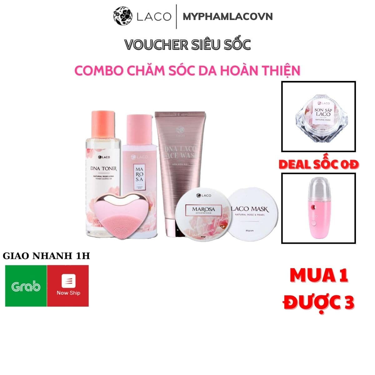 Combo Chăm Sóc Da Hoàn Thiện ( Máy Rửa Mặt Laco Luxury + Trọn bộ Marosa + Sữa Rửa Mặt DNA)