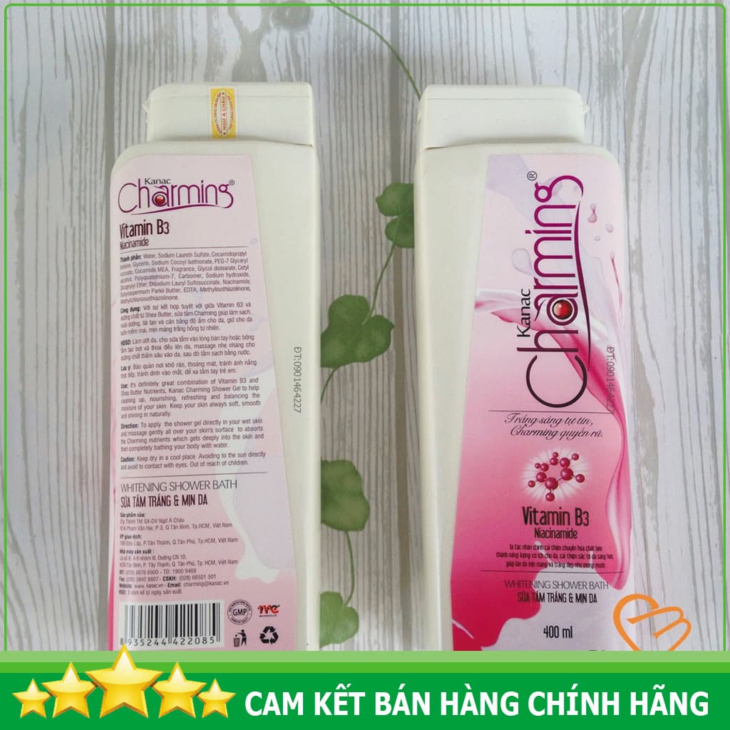 [HCM]Sữa tắm trắng mịn dadưỡng ẩm Vitamin B3 Niacinamide 400ml Charming