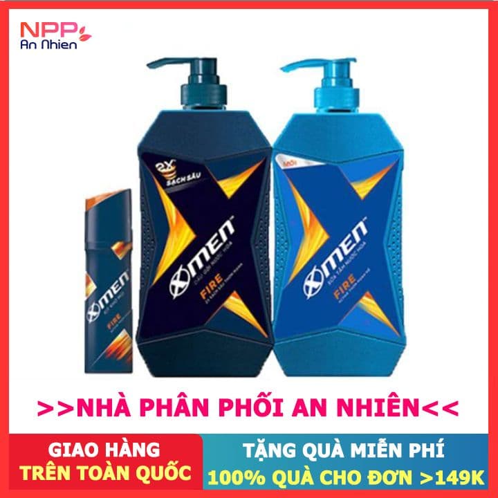 Combo Dầu Gội X-Men Nước hoa Fire 650g + Sữa Tắm Fire 650g + Xịt khử mùi Fire 150ml- NPP AN NHIÊN