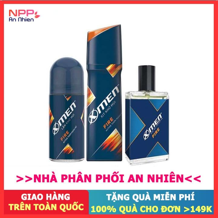 Combo Nước Hoa X-Men EDT Fire 50ml + Xịt Khử Mùi 150ml + Lăn Khử Mùi 50ml- NPP AN NHIÊN