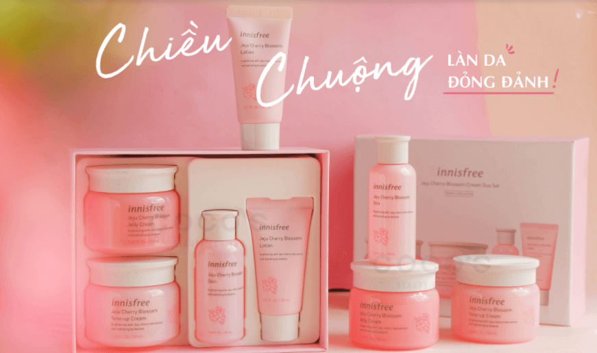 Bộ Dưỡng Ẩm Dưỡng Da Chiết Xuất Hoa Anh Đào Innisfree Jeju Cherry Blossom Cream Duo Set