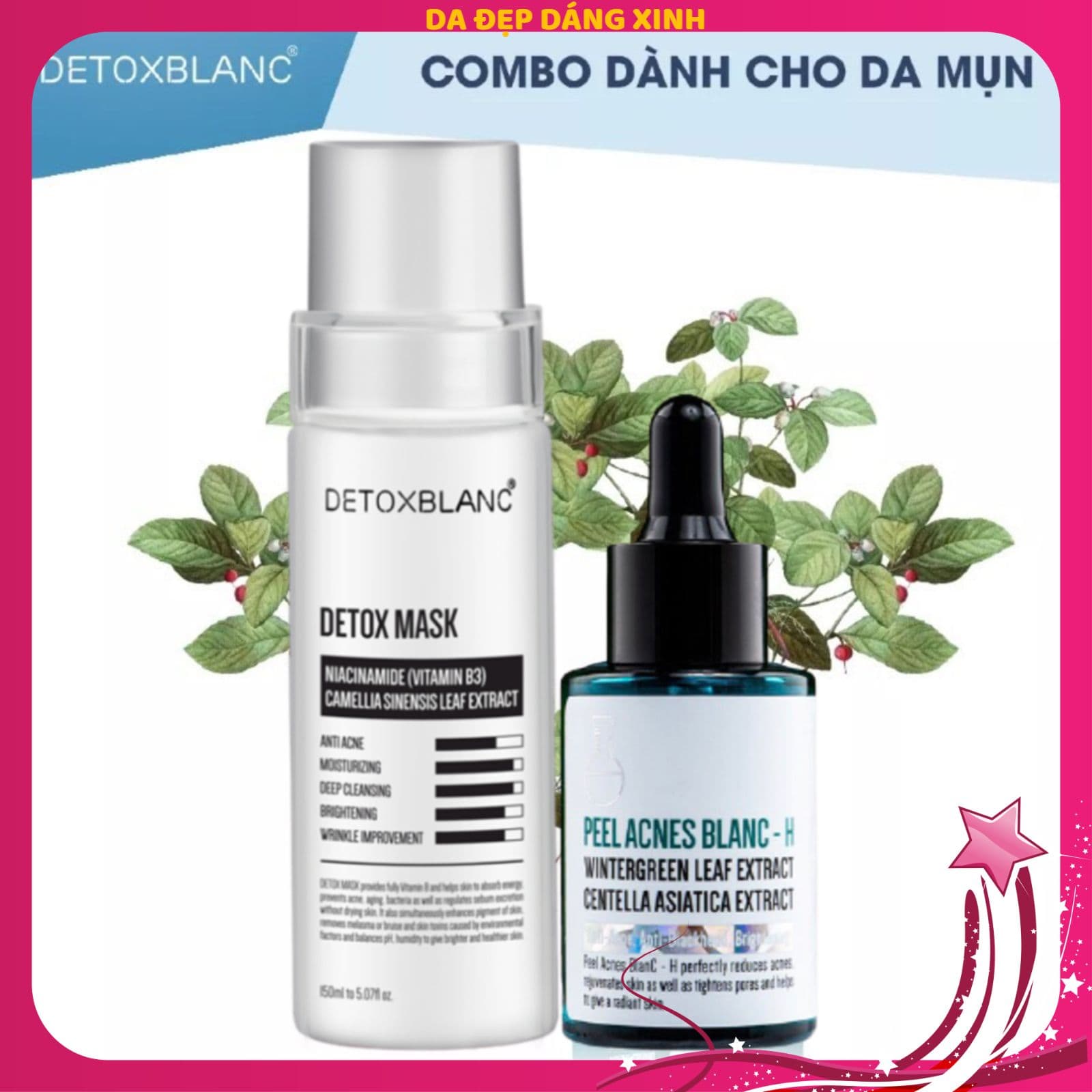 Combo Detox Blanc Xóa Mụn Thâm Dưỡng Da Trắng Hồng Rạng Rỡ