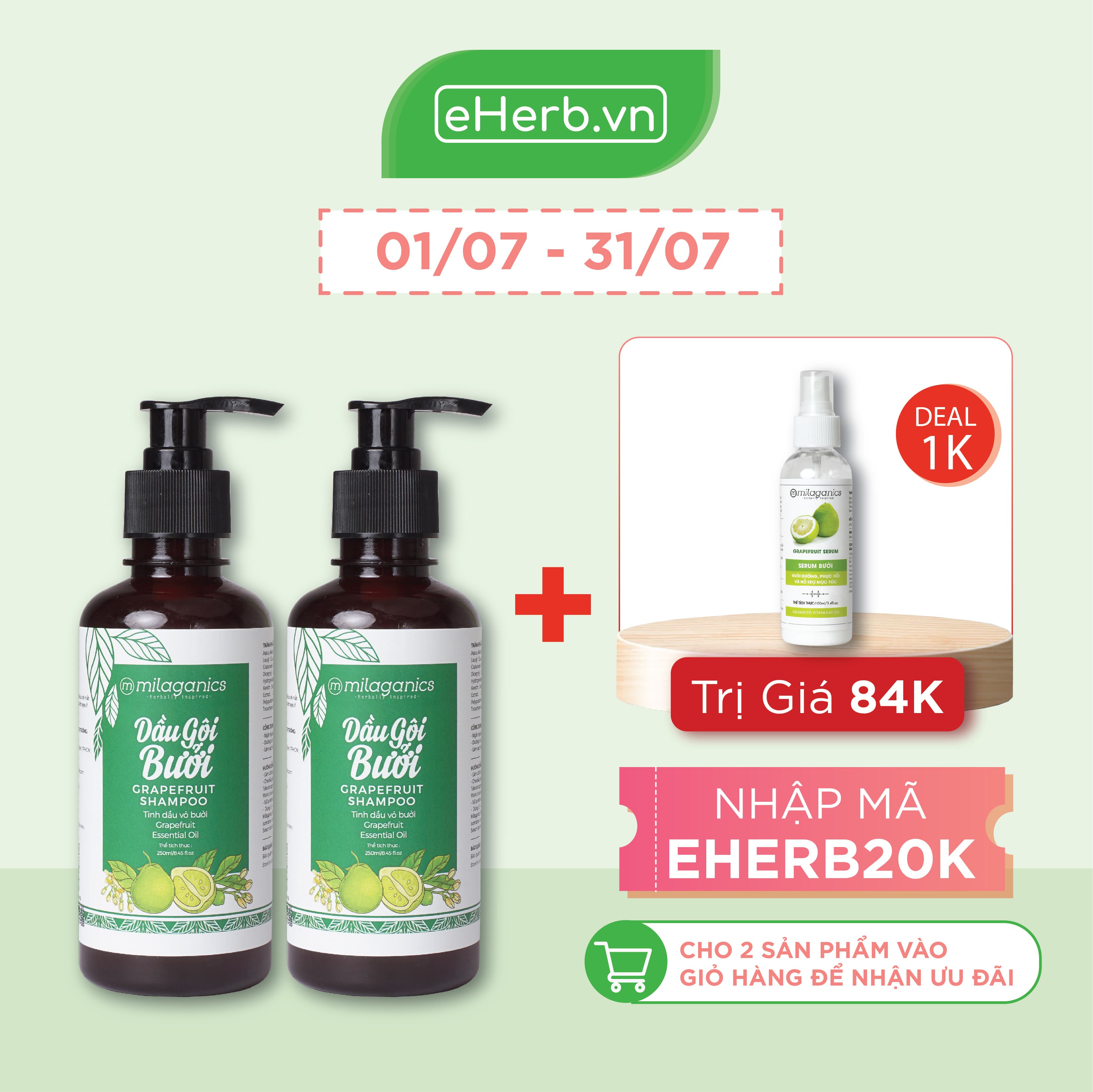 Combo 2 Dầu Gội Bưởi Làm Sạch Da Đầu & Kích Thích Mọc Tóc Từ Tinh Dầu Bưởi Nguyên Chất MILAGANICS 250ml (Chai)