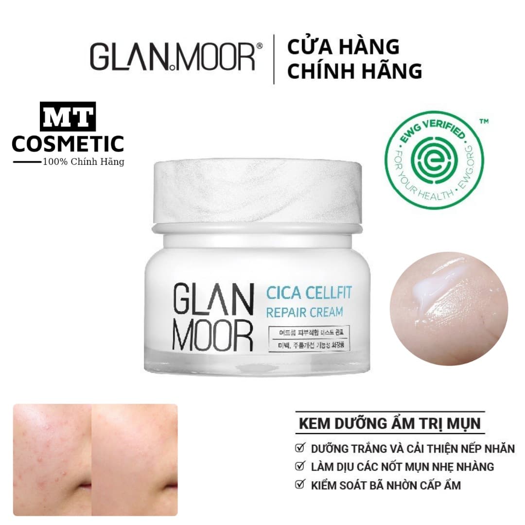 Kem Dưỡng Ẩm Chăm Sóc Da Mụn Glan Moor CICA CELLFIT Repair Cream 50gr - Kem Glanmoor Cải Thiện Da Mụn Hàn Quốc