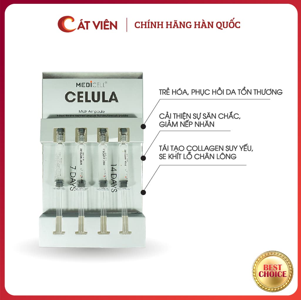 Tế bào gốc tăng trưởng MGF Medicell chăm sóc da dưỡng trắng cải thiện thâm sạm sẹo rỗ sẹo mụn lỗ chân lông - Hộp 4 ống 2.5ml