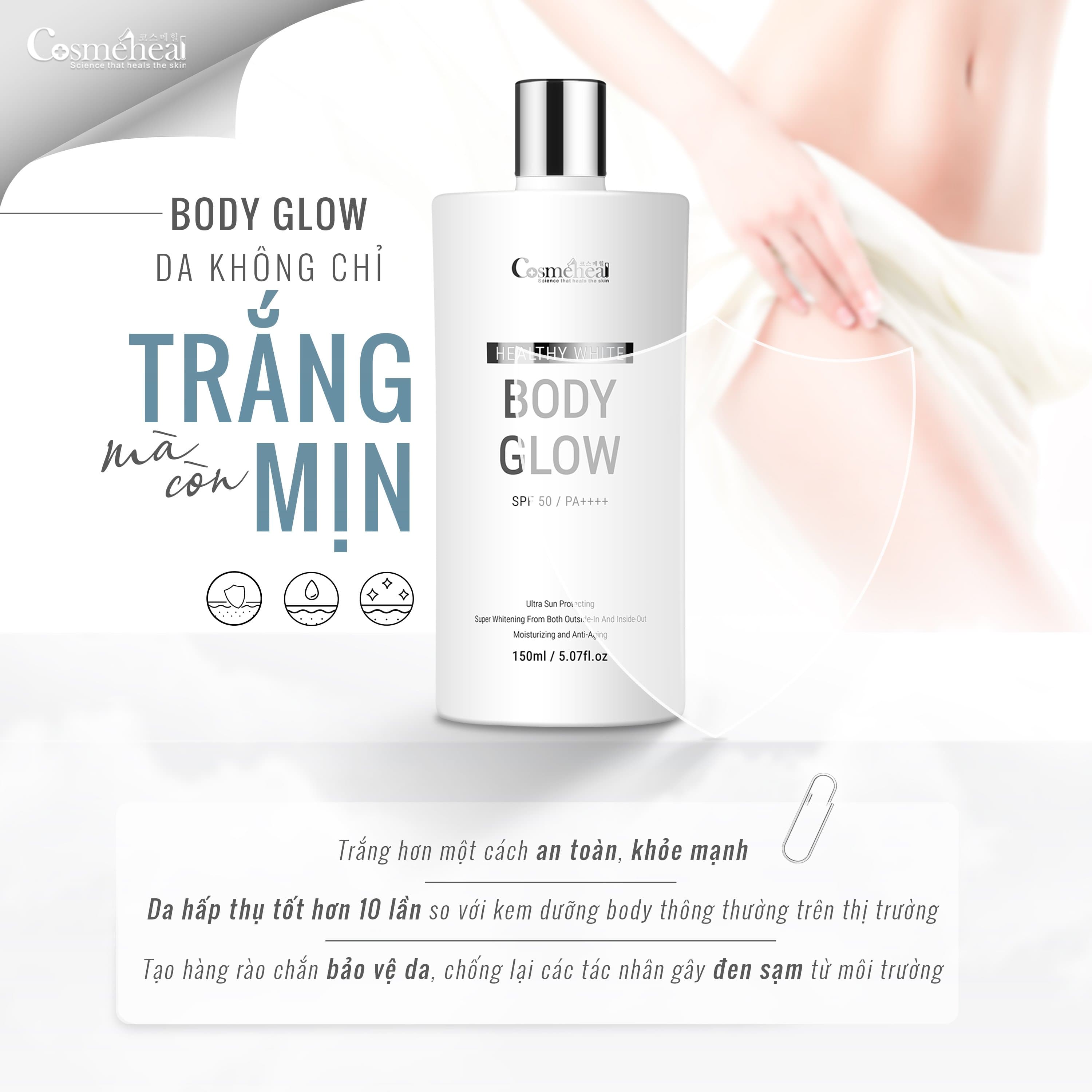 [HCM]Serum Làm Sáng Da Toàn Thân COSMEHEAL Healthy White Body Glow Sản Phẩm Được Nghiên Cứu Y Khoa-SPF 50/ PA ++++(150ml)
