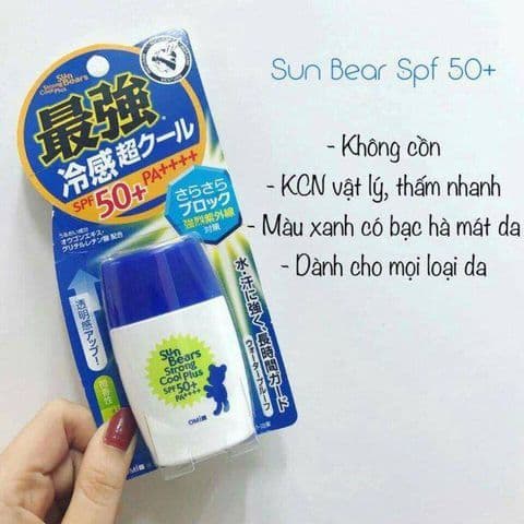 Kem chống nắng dưỡng ẩm Sun Bears Omi SPF50+ của Nhật 30ml - Xanh: bạc hà