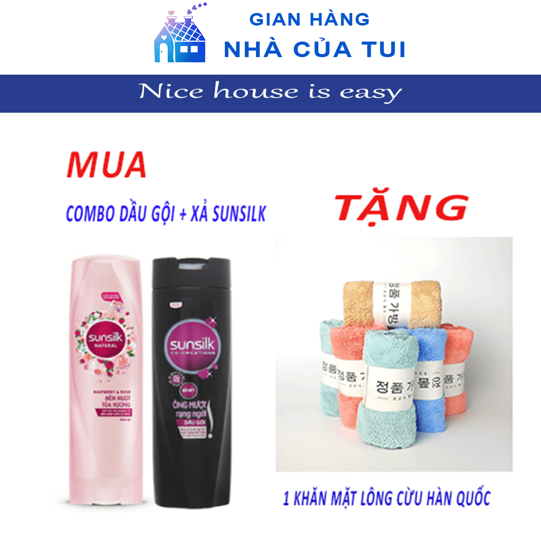 [ Tặng 1 Khăn Mặt Lông Cừu ] Combo Dầu Gội + Dầu Xả Sunsilk Natural Mềm Mượt Toả Hương 140g