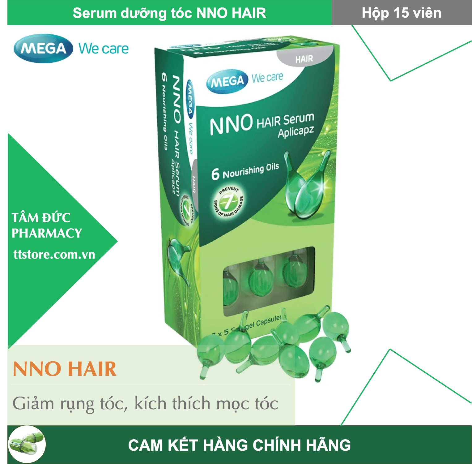 [HCM]Serum NNO HAIR hộp 15 viên Giúp tóc khoẻ mềm mượt cải thiện tóc hư tổn khô rối