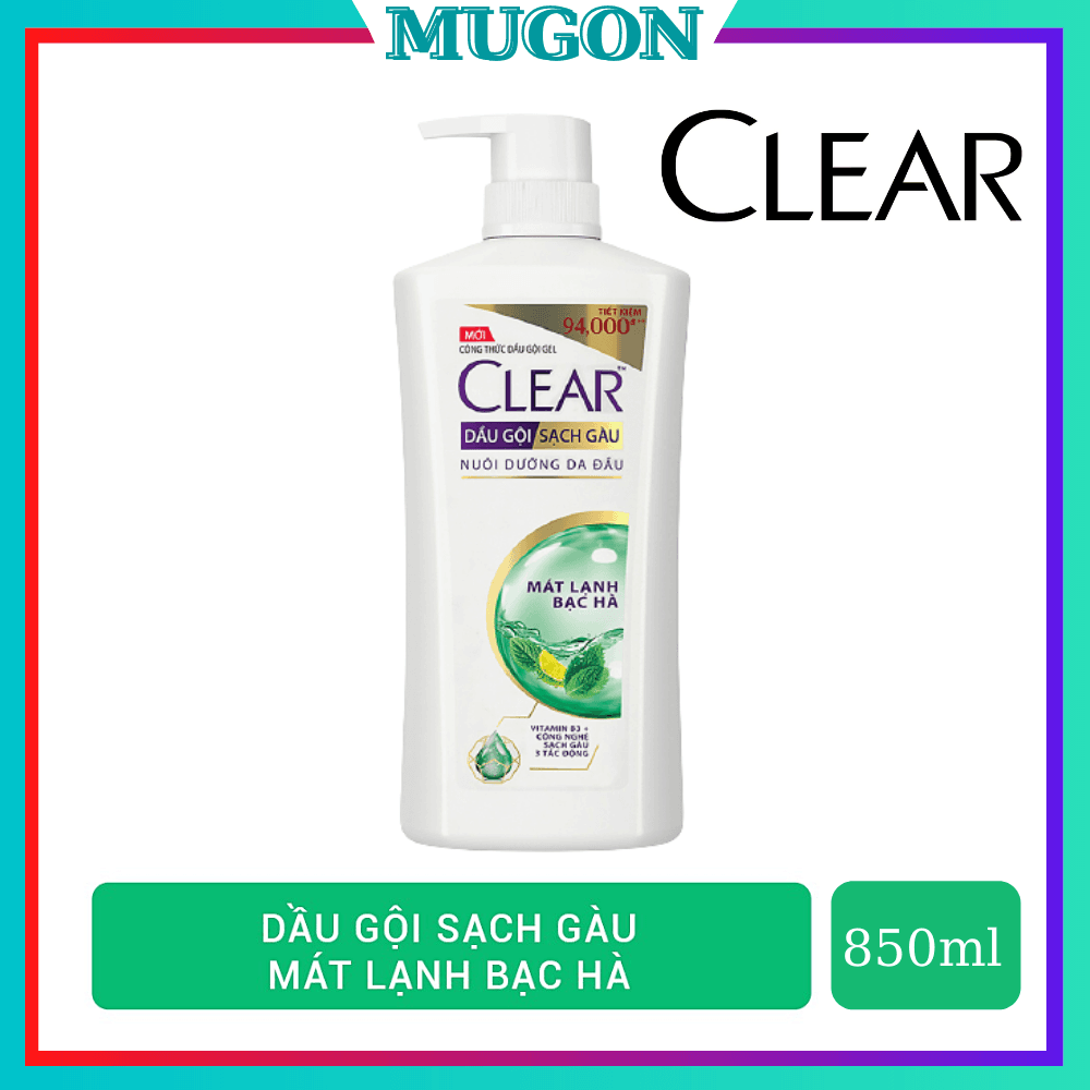Dầu gội đầu Sạch Gàu Clear Mát Lạnh Bạc Hà Đánh Bay Gàu Ngứa Vi Khuẩn 850ml