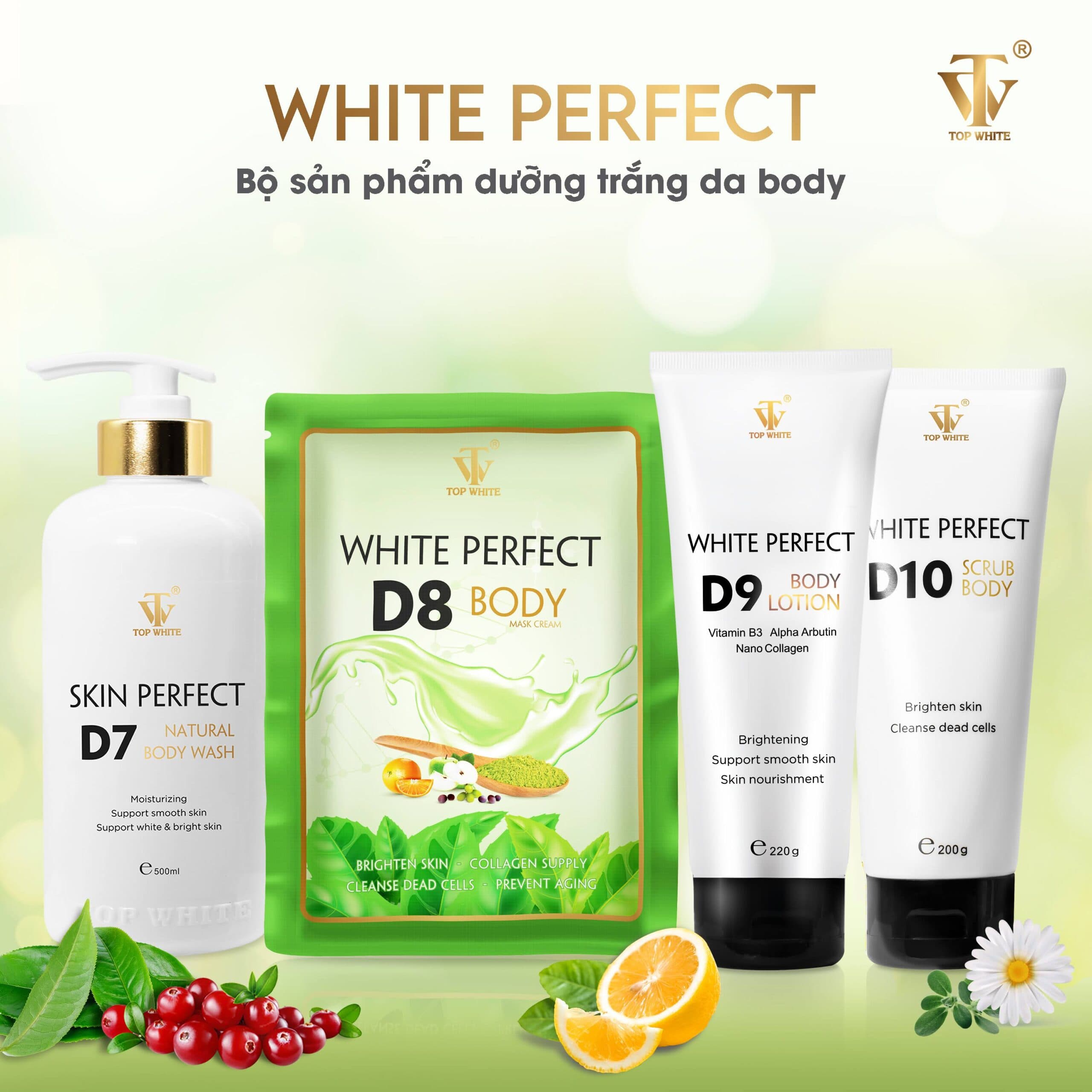 Bộ dưỡng da toàn thân TopWhite D7+D8+D9+D10 giúp làm sạch tế bào chết dưỡng trắng da body hiệu quả