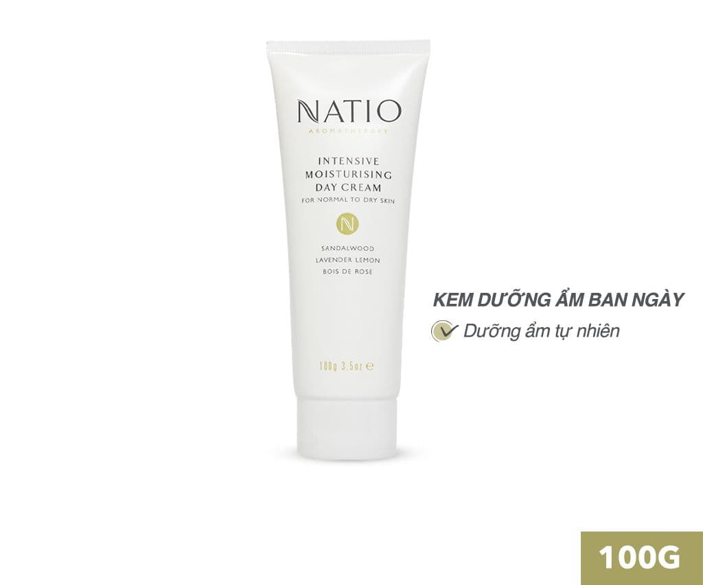 Kem dưỡng ẩm da ban Ngày Natio Aromatherapy Intensive Moisturising Day Cream 100g cung cấp độ ẩm dưỡng da mềm mại mịn màng và làm sáng da chống lão hóa cho da