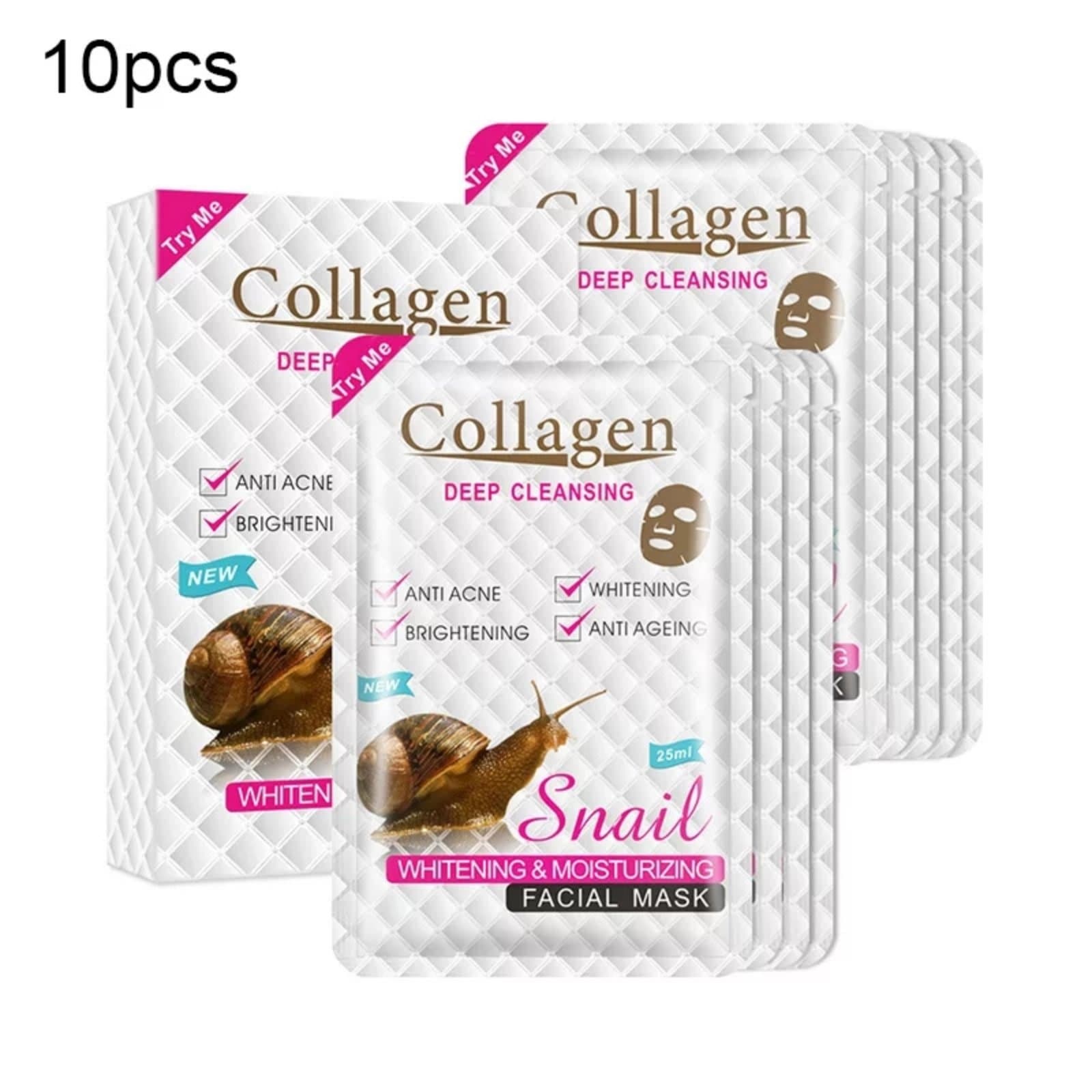 Mặt Nạ Ốc Sên Cllagen Snail WHITENING & MOISTURIZING FACIAL MASK Dưỡng Da Ẩm Cấp Nước 1 hộpx10 miếng