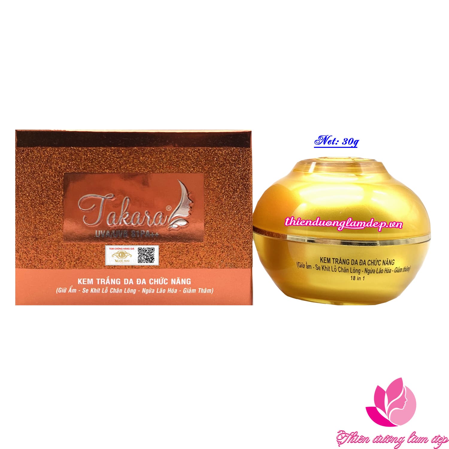[HCM]Kem dưỡng trắng da đa chức năng 18 in 1 TAKARA - 30g