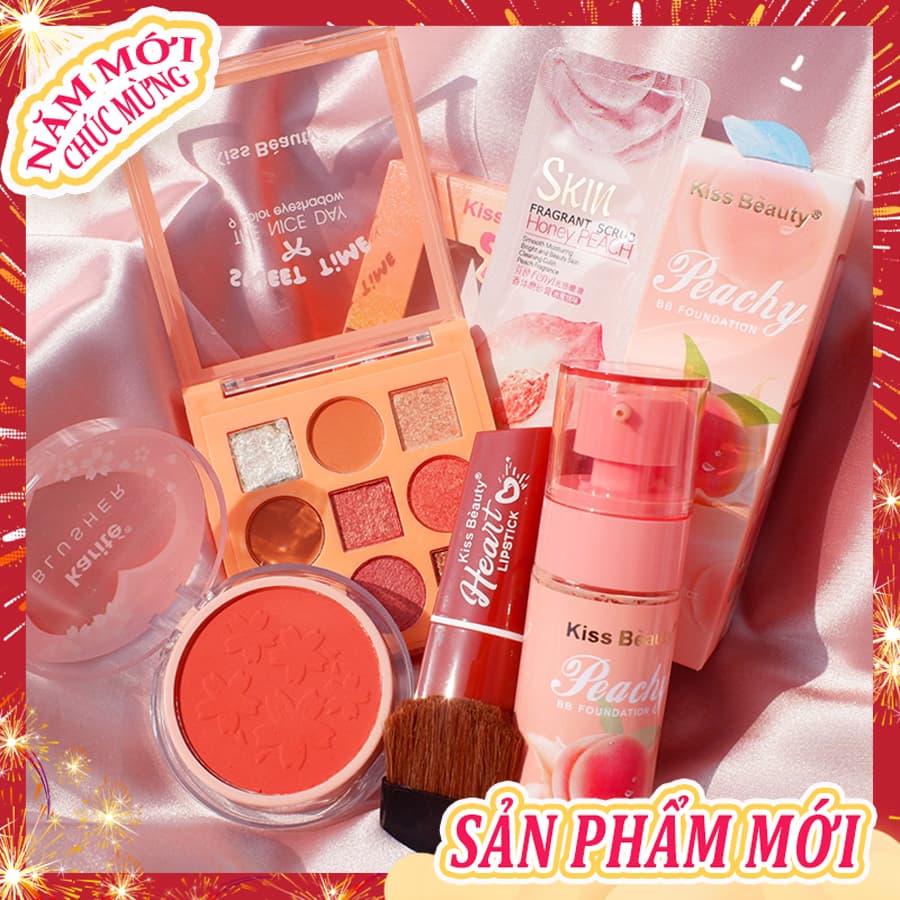 [Peachy Sis Shop] Trọn bộ trang điểm trang điểm 5 món đầy đủ (kem BB+9 màu Bóng mắt+Má hồng+Son môi+Gel tẩy tế bào chết)