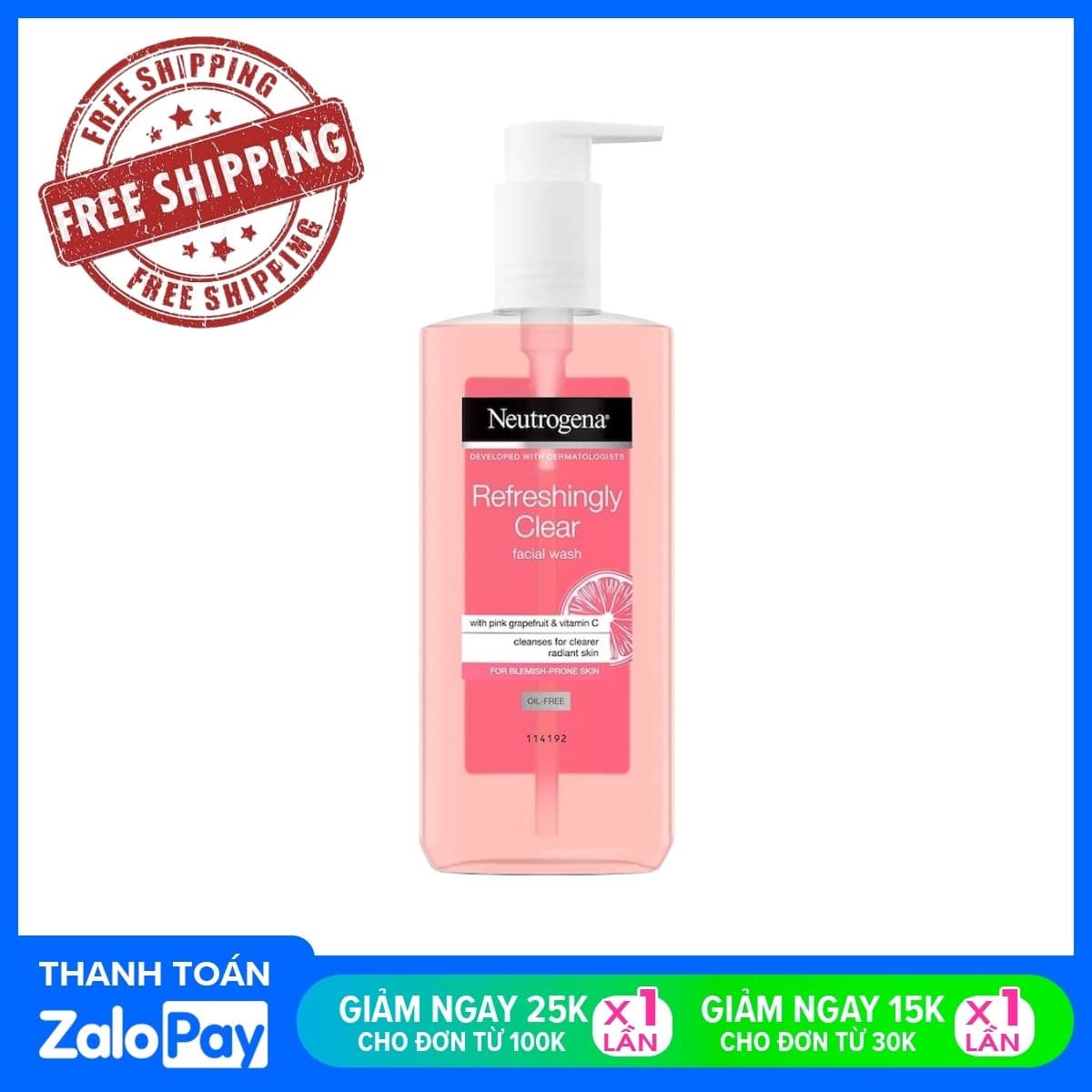 [HCM]Sữa Rửa Mặt Dạng Gel Cho Da Mụn Chiết Xuất Bưởi Hồng Neutrogena Refreshingly Clear Facial Wash 200ml.