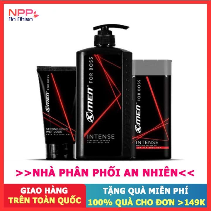 Combo Dầu gội XMen Intense 650g + Sữa tắm Intense 180g + Gel Strong Hold Wet Look 150g- NPP AN NHIÊN