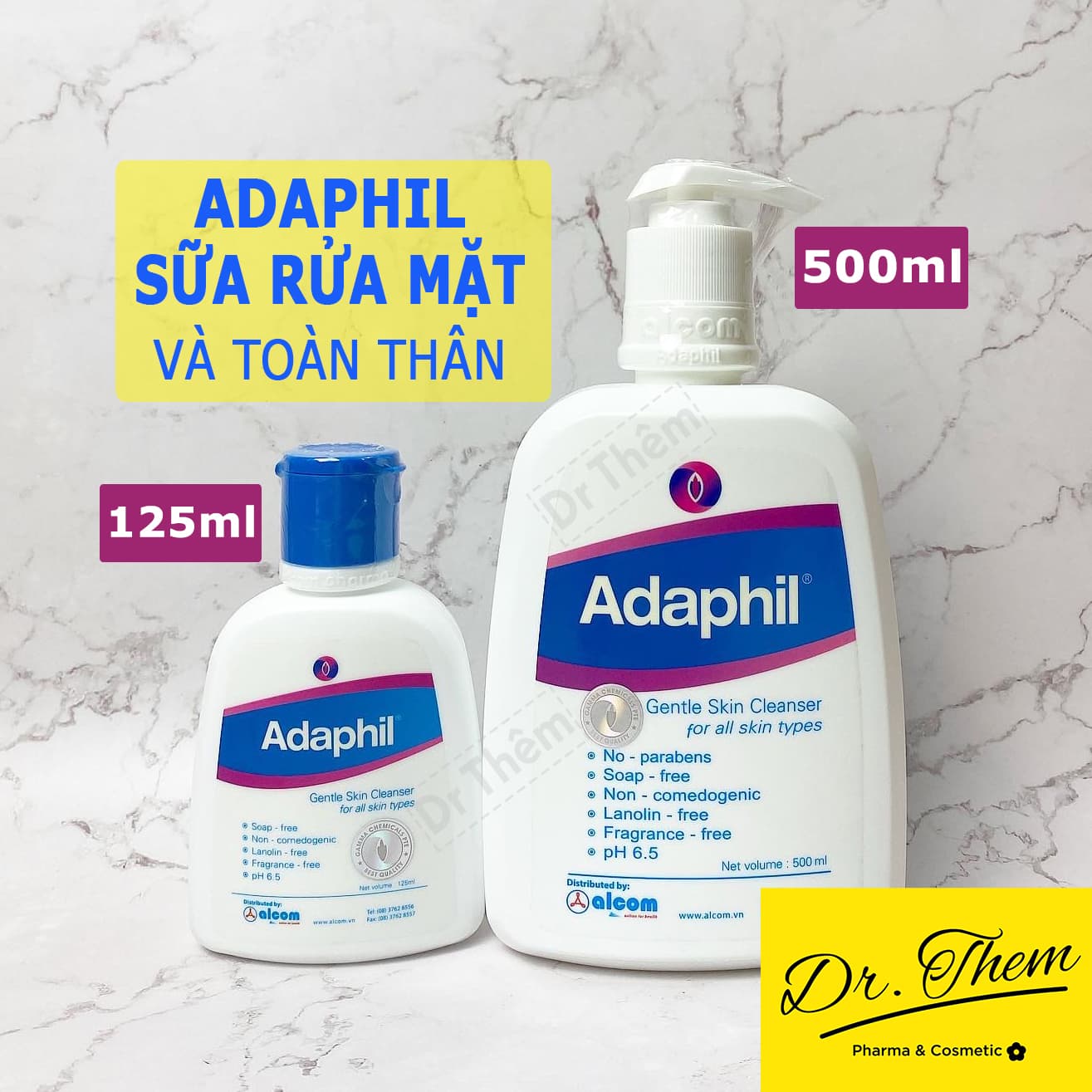 Adaphil Sữa Rửa Mặt và Toàn Thân Cho Da Dầu Mụn 125ml - 500ml Gamma Adaphil Gentle Skin Cleanser