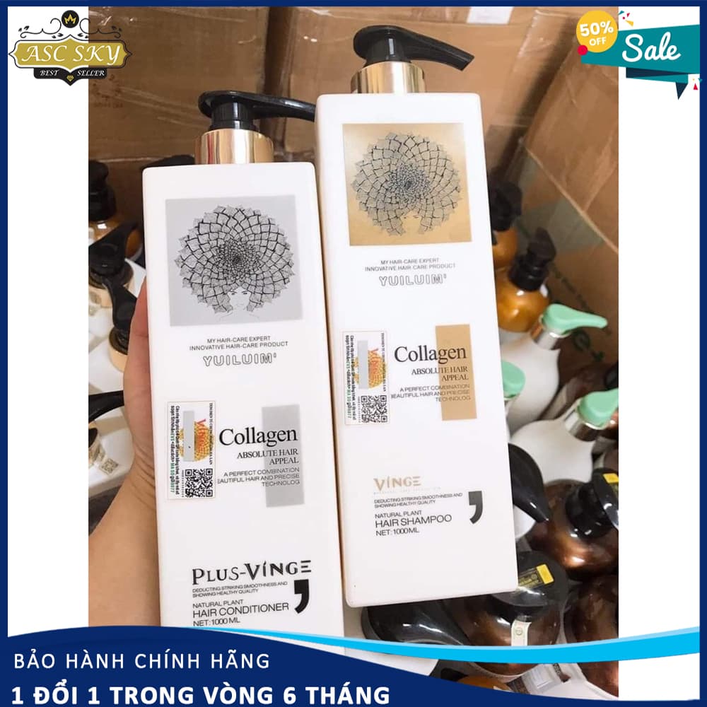 [Hàng Mới] Bộ Dầu Gội Đầu – Dầu Xả Tóc Siêu Mượt COLLAGEN VINGE Phục Hồi Và Kích Thích Mọc Tóc 1000MLX 2 - CDG02