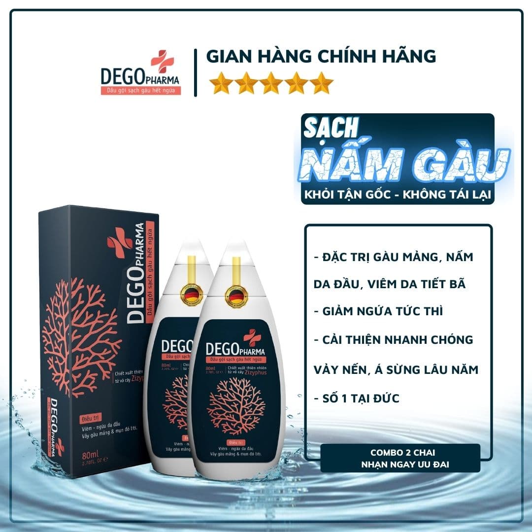Combo 02 Dầu gội hết nấm da đầu và mảng gàu trắng Dego Pharma - dầu gội tri gàu dầu gội tri nấm hết ngứa cải thiện vảy gàu trắng á sừng vảy nến giảm rụng tóc và kích thích mọc tóc - nguyên liệu nhập khẩu từ Đức