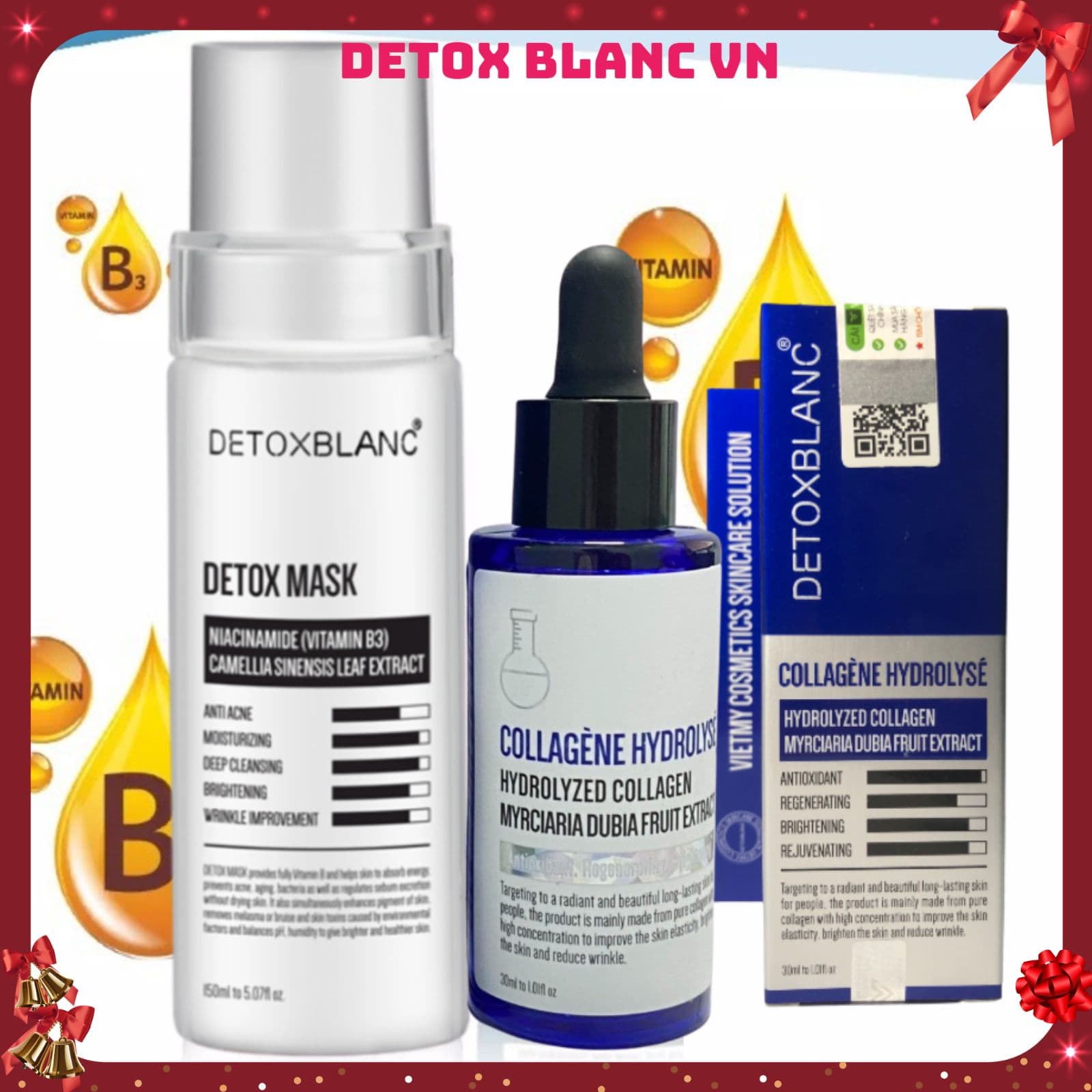 Bộ đôi dưỡng trắng da xóa mờ thâm và tàn nhang Detox BLanc(detox mask+serum collagen)