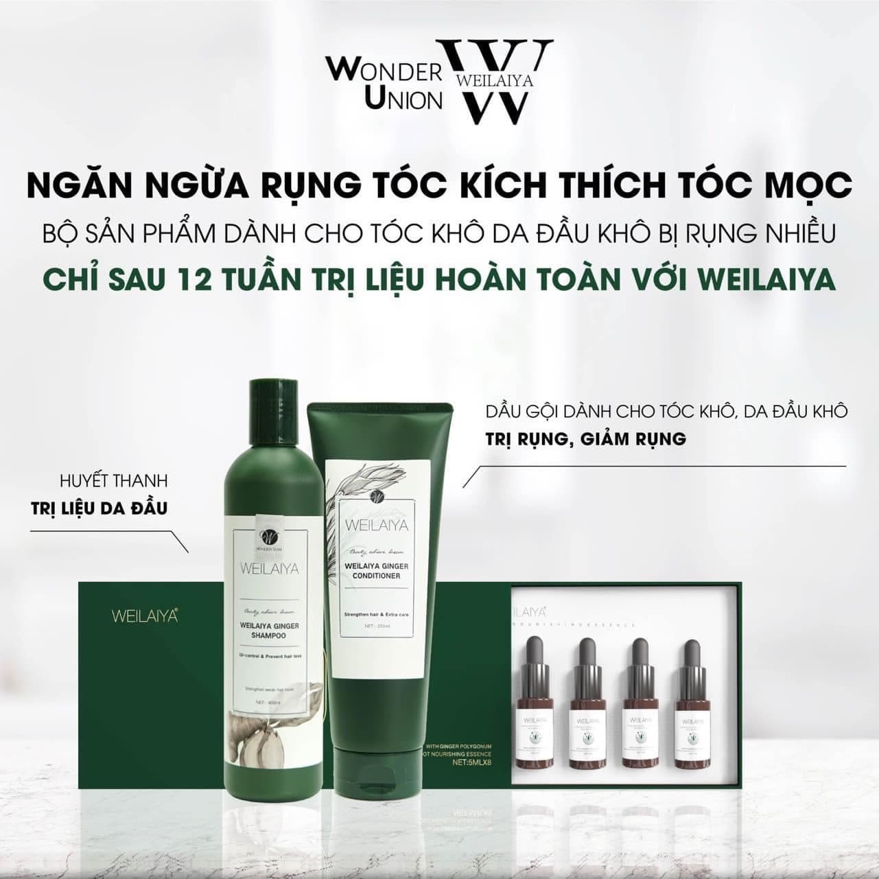 Dầu gội gừng + huyết thanh mọc tóc Weilaiya