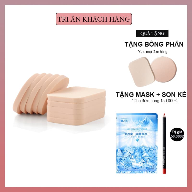 (MUA 1 set TẶNG 1 bông) (hỗ trợ 50% phí ship) Mút Trang Điểm SET 5 MIẾNG Bông tán kem Mút tán phấn siêu Cute đẹp mịn đàn hồi cực tốt VUÔNG TRÒN (hình màu ngẫu nhiên)(KHUYẾN MÃI 3 NGÀY)