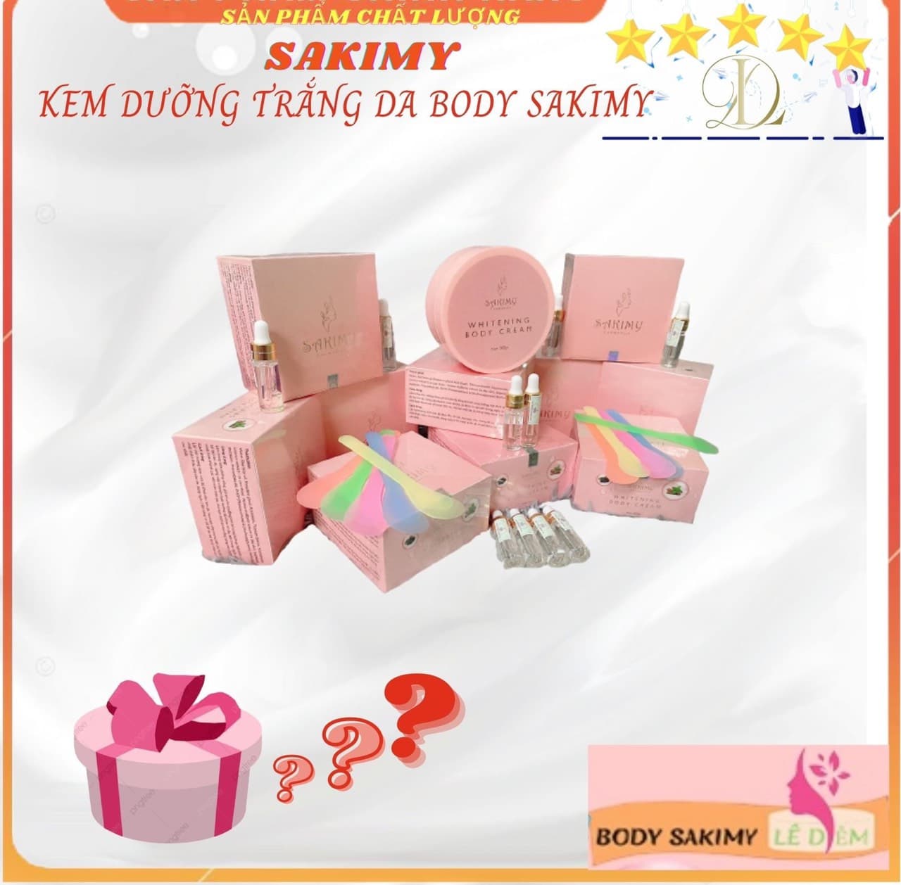 Kem trắng da body SAKIMY COSMETICS 200g Combo 10 hộp tặng kèm 10 chai serum kích trắng SAKIMY (CHÍNH HÃNG)10 muỗn trộn kem cute