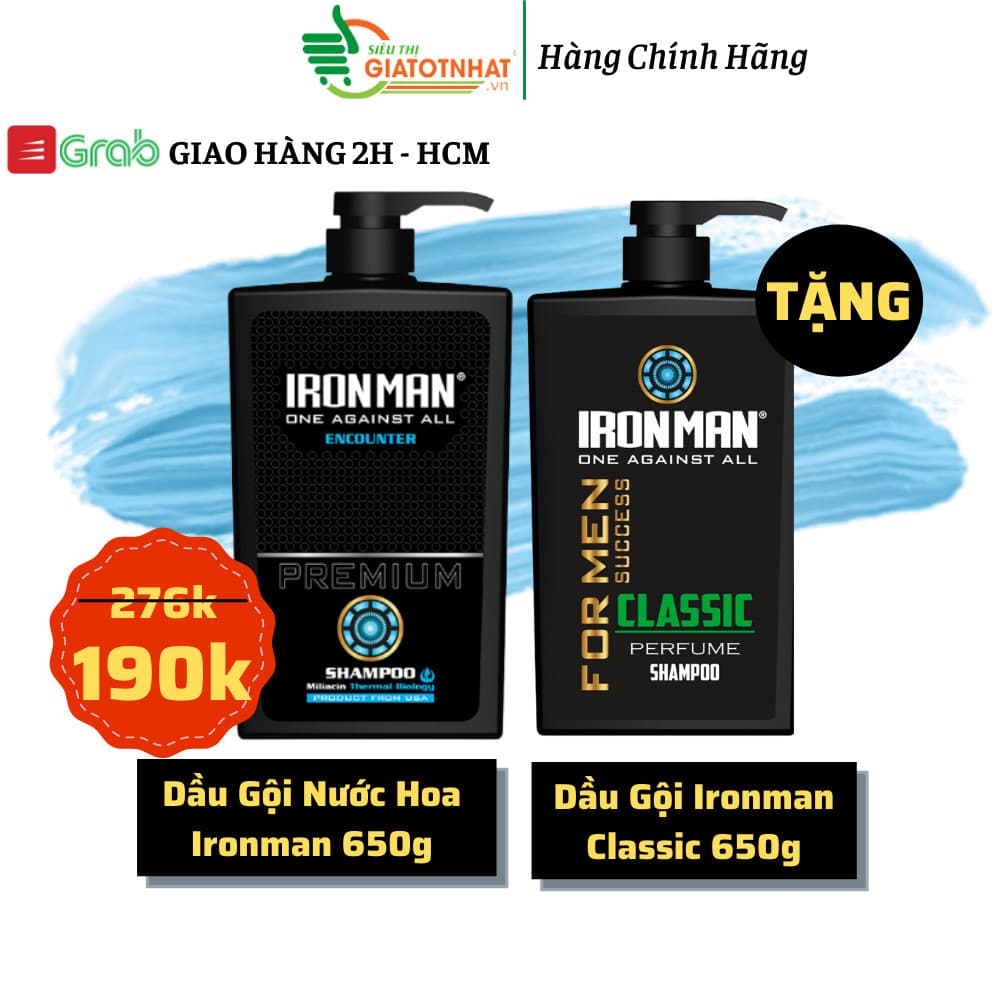 [HCM]Dầu gội hương nước hoa nam thơm lâu dành cho da nhờn Ironman Encounter 650g + Dầu gội nước hoa nam For Boss Classic 650g