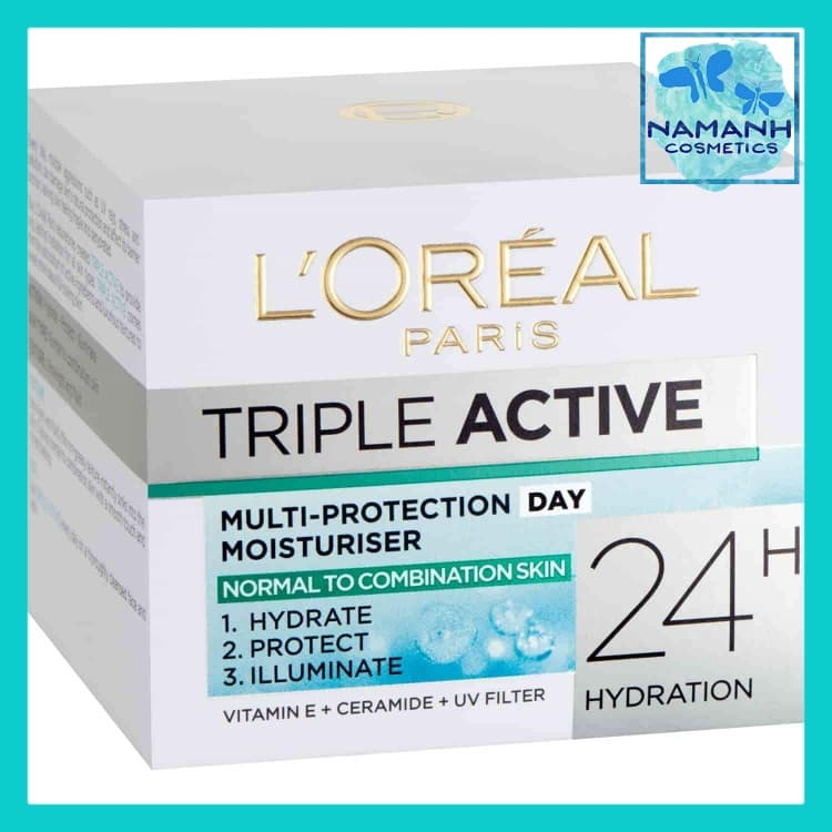 Kem dưỡng ẩm 3 tác động ban ngày Vitamin E Ceramide chống UV LOreal Paris Triple Active Day Moisturiser Normal to Combination Skin 50ml