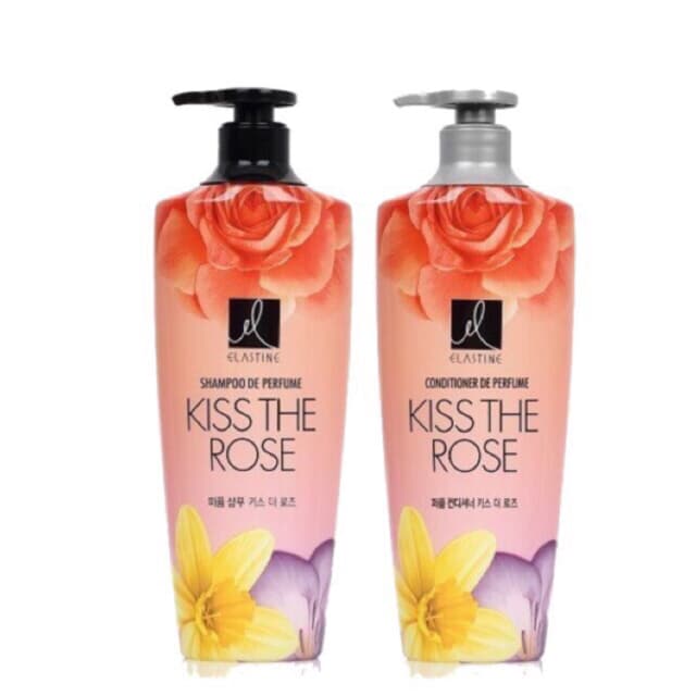 Cặp dầu gội/xả Kiss The Rose Elastine Shampoo De Perfume Hàn Quốc 600ml - Hương hoa hồng