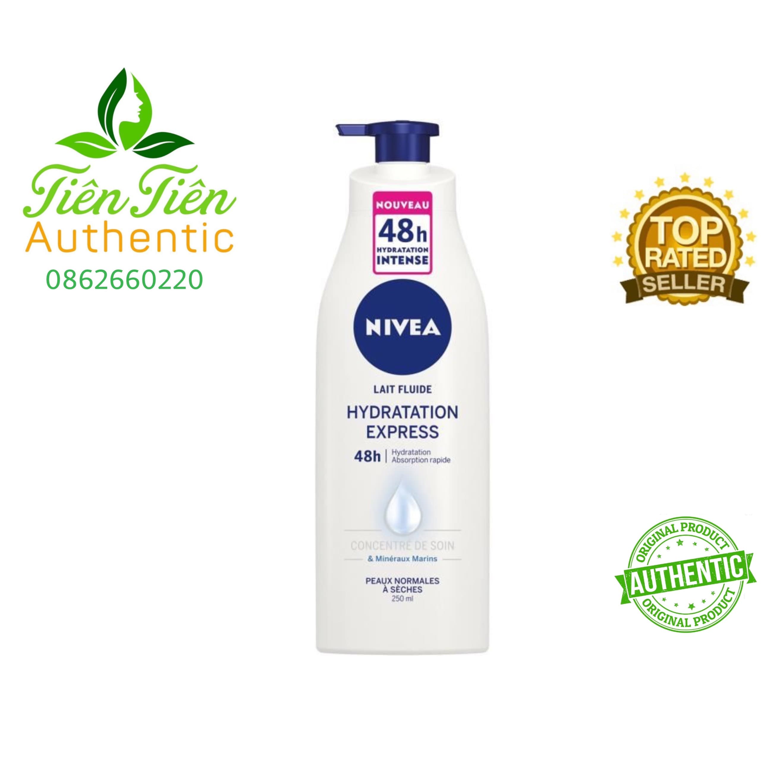 Nivea Sữa dưỡng thể Lait Fluide Hydratation Express 48h - Sữa Dưỡng Thể Cấp Ẩm 48h Cho Da Thường Đến Da Khô 250ml