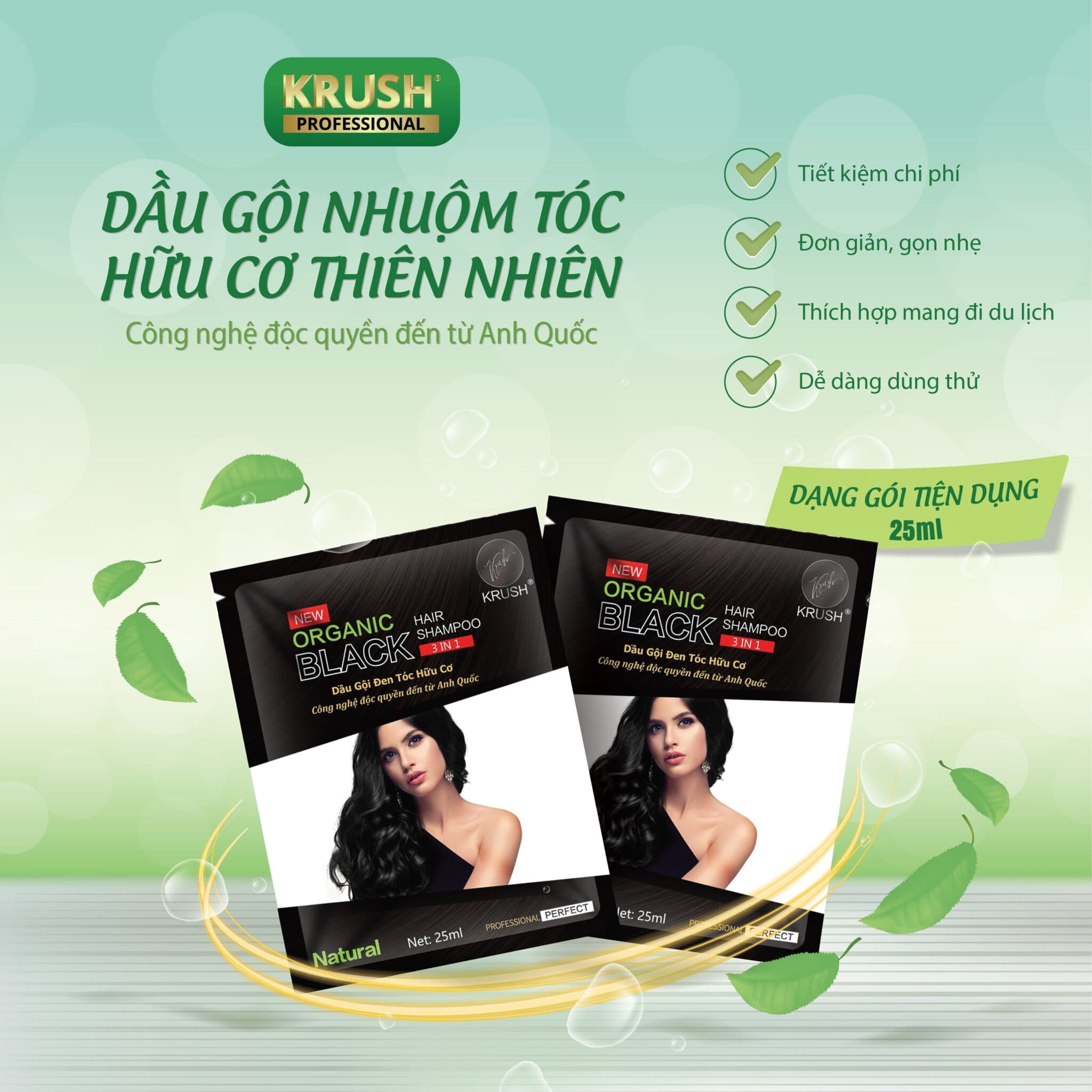 [Chính hãng] Dầu Gội Nhuộm Tóc Hữu Cơ Thiên Nhiên KRUSH 25ml - Màu Đen