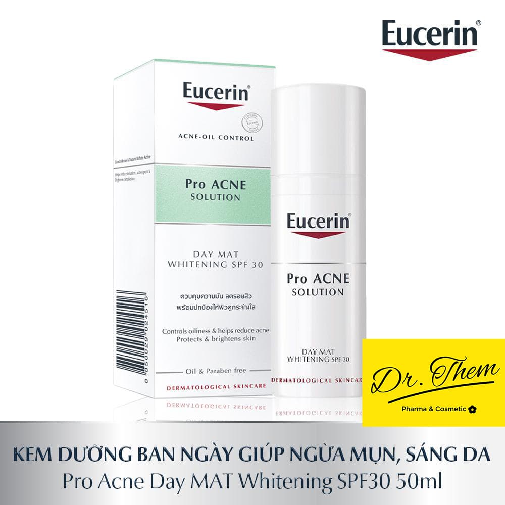 Kem dưỡng giúp Giảm mụn và Dưỡng trắng da Eucerin Pro Acne Day MAT Whitening SPF30 50ml
