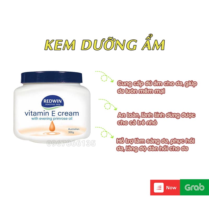 Kem dưỡng ẩm VITAMIN E Redwin Cream (hũ 300gr) Úc