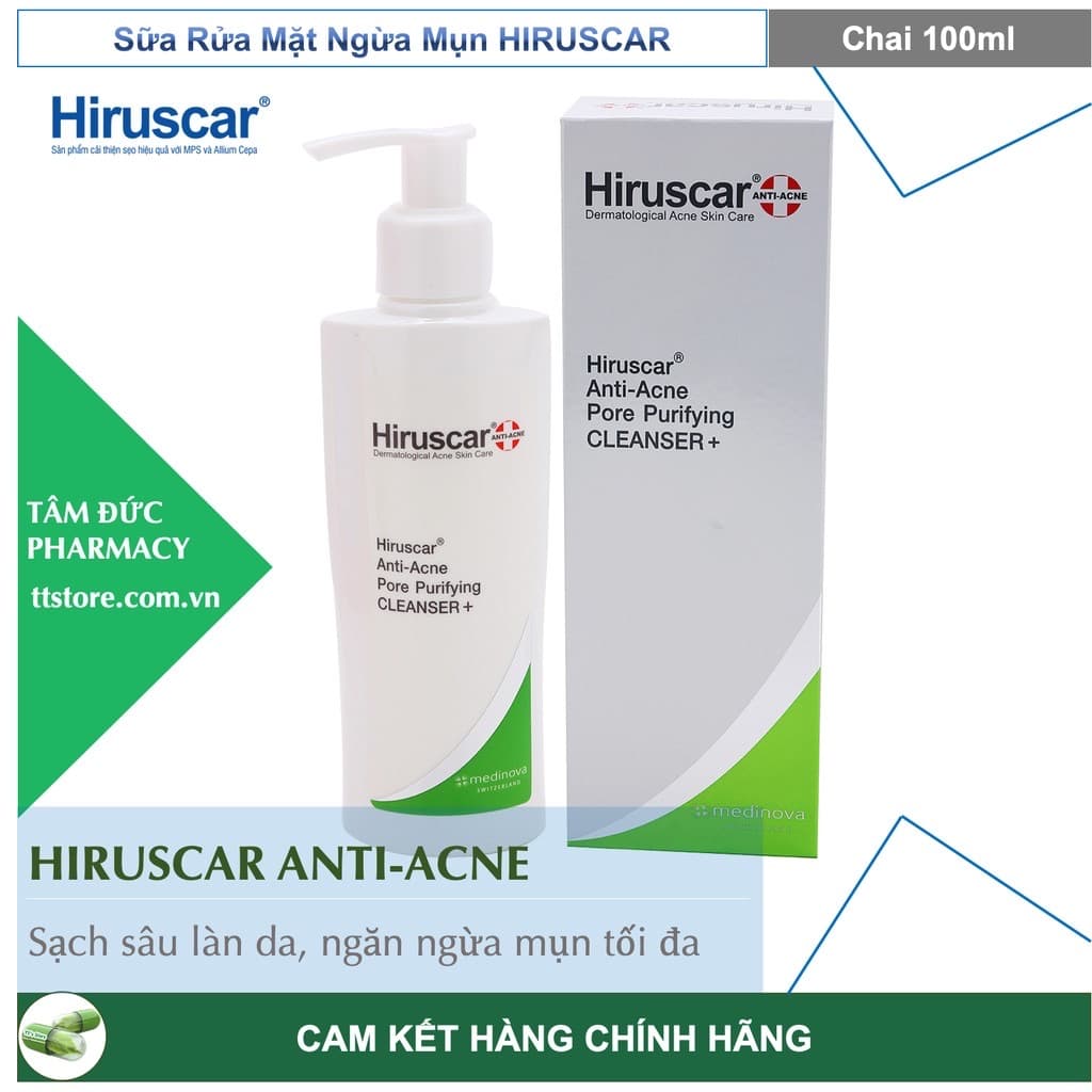[HCM]Sữa rửa mặt ngừa mụn HIRUSCAR Anti-Acne Cleanser+ [Chai 100ml] [Hirusca]