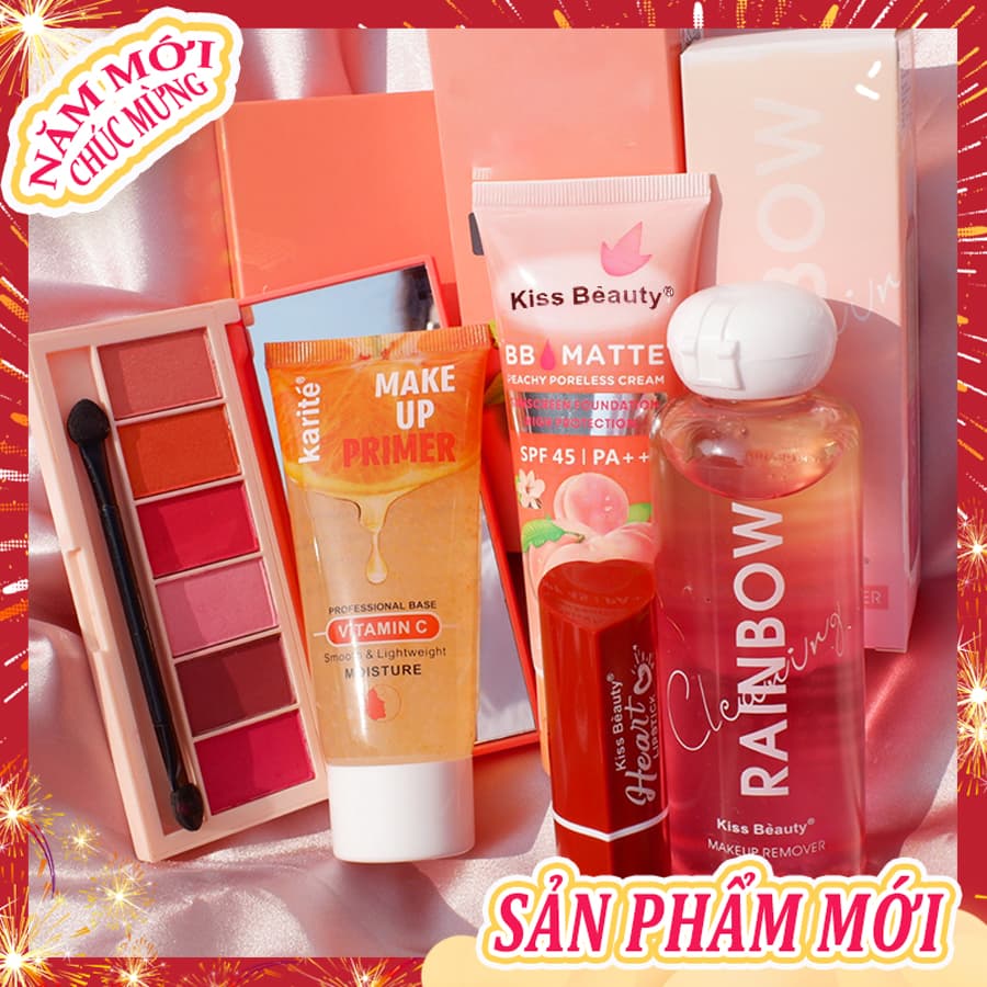 [HCM]【Kiss Belle Shop】Bộ mỹ phẩm Kiss Beauty-5 món đầy đủ(Kem cách ly Trong suốt+kem BB+6 bóng mắt+Son môi+Dầu tẩy trang dạng nước)