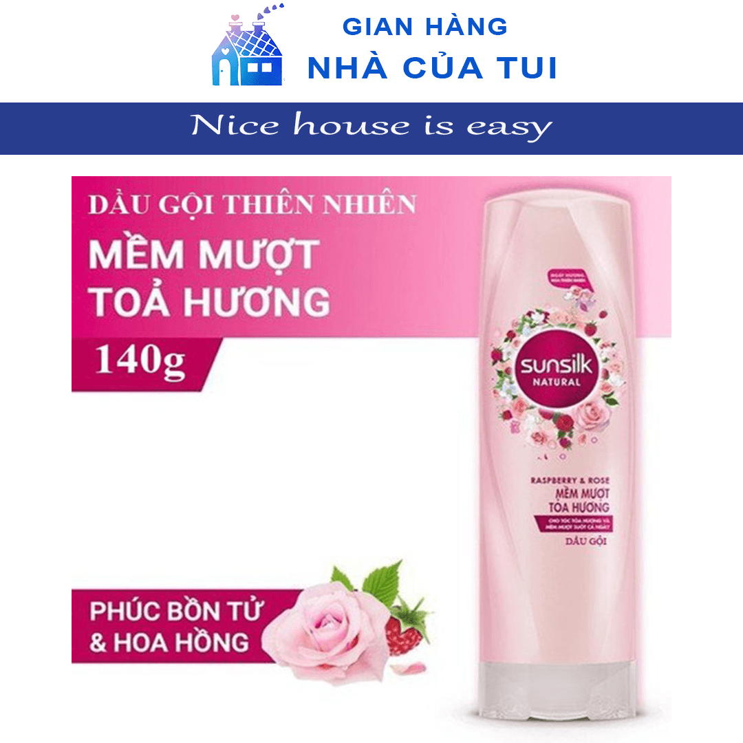 Dầu gội Sunsilk Natural Mềm Mượt 140g. Phúc Bồn Tử & Hoa Hồng Giữ Tóc Luôn Óng Mượt Toả Hương
