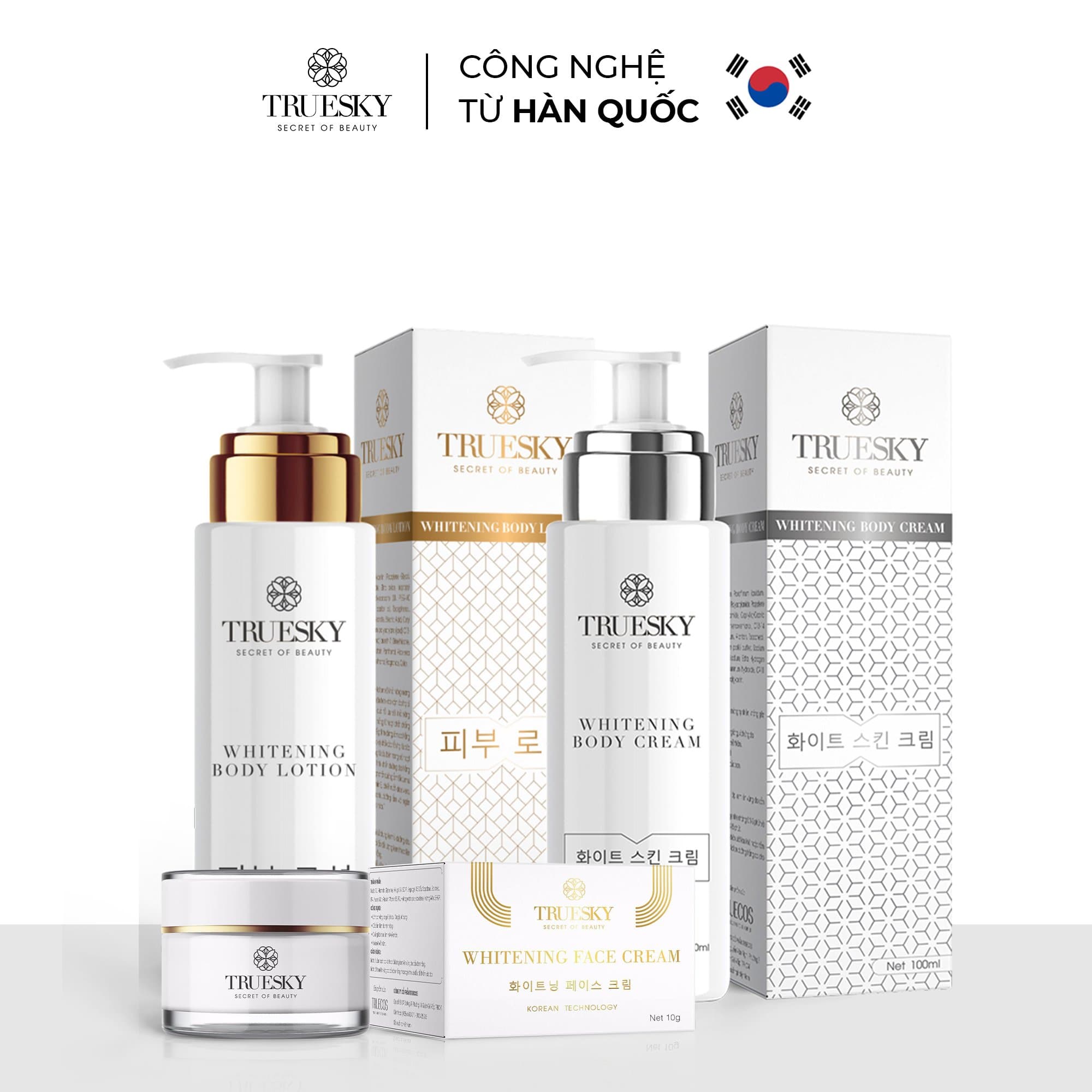 [HCM]Bộ Truesky VIP02 gồm 1 kem ủ trắng da toàn thân 100ml 1 kem dưỡng trắng toàn thân 100ml 1 kem dưỡng trắng da mặt làm da trắng mịn cải thiện tính đàn hồi cho da 10g