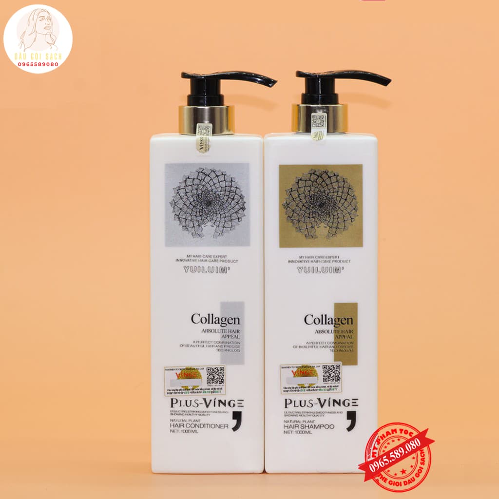 Cặp Dầu Gội Xả Collagen Vinge 1000ML | Ngăn Rụng TócGiảm Rụng TócPhục Hồi Tóc Hư Tổn | Hàng Chính Hãng Ý
