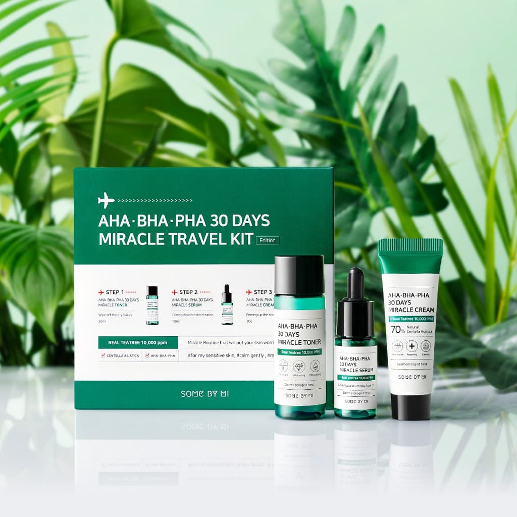 Bộ Kit Set 3 Món giảm mụn "Thần Kỳ" Some By Mi AHA - BHA - PHA 30 Days Miracle Travel Kit (Toner Serum Cream)