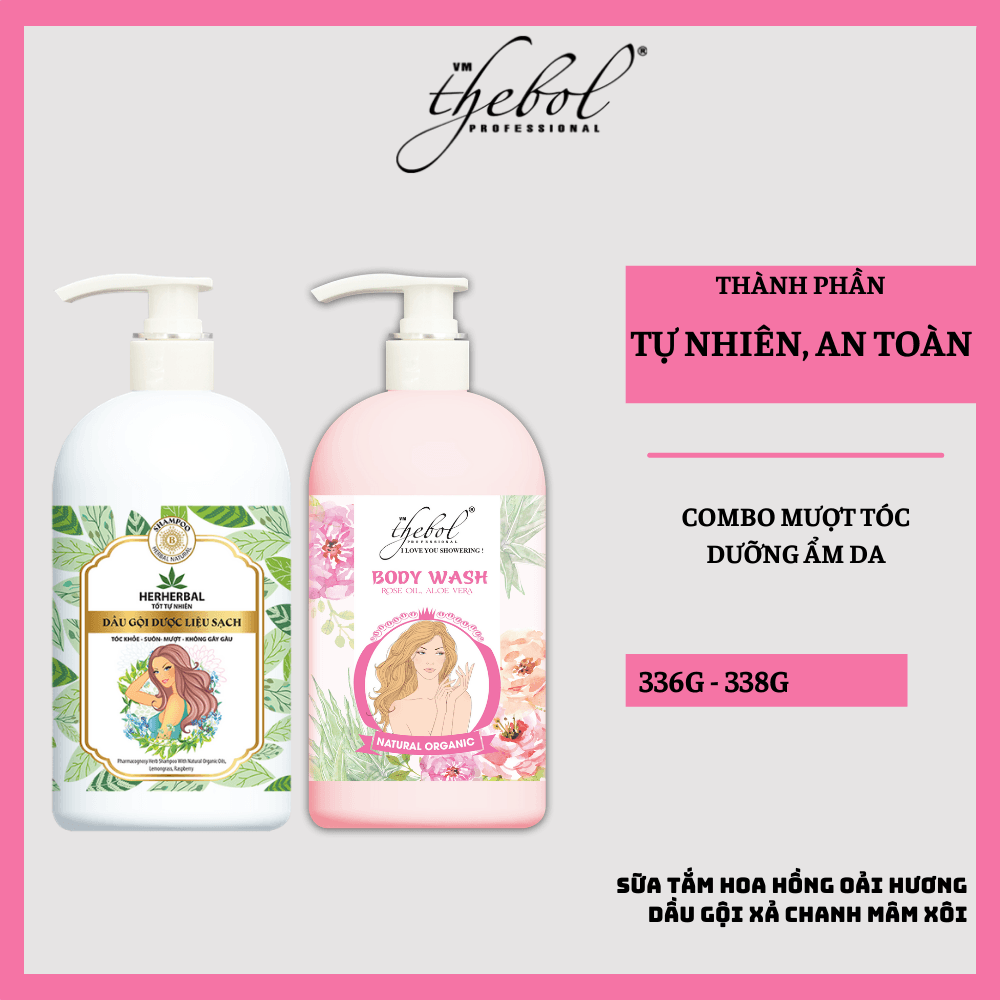[HCM]Sữa tắm Hoa Hồng Oải Hương tinh chất thảo dược dưỡng ẩm mềm mịn thơm nhẹ nhàng 580g + Dầu gội giảm gàu mượt tóc dược liệu hưũ cơ sả chanh mâm xôi 186gr